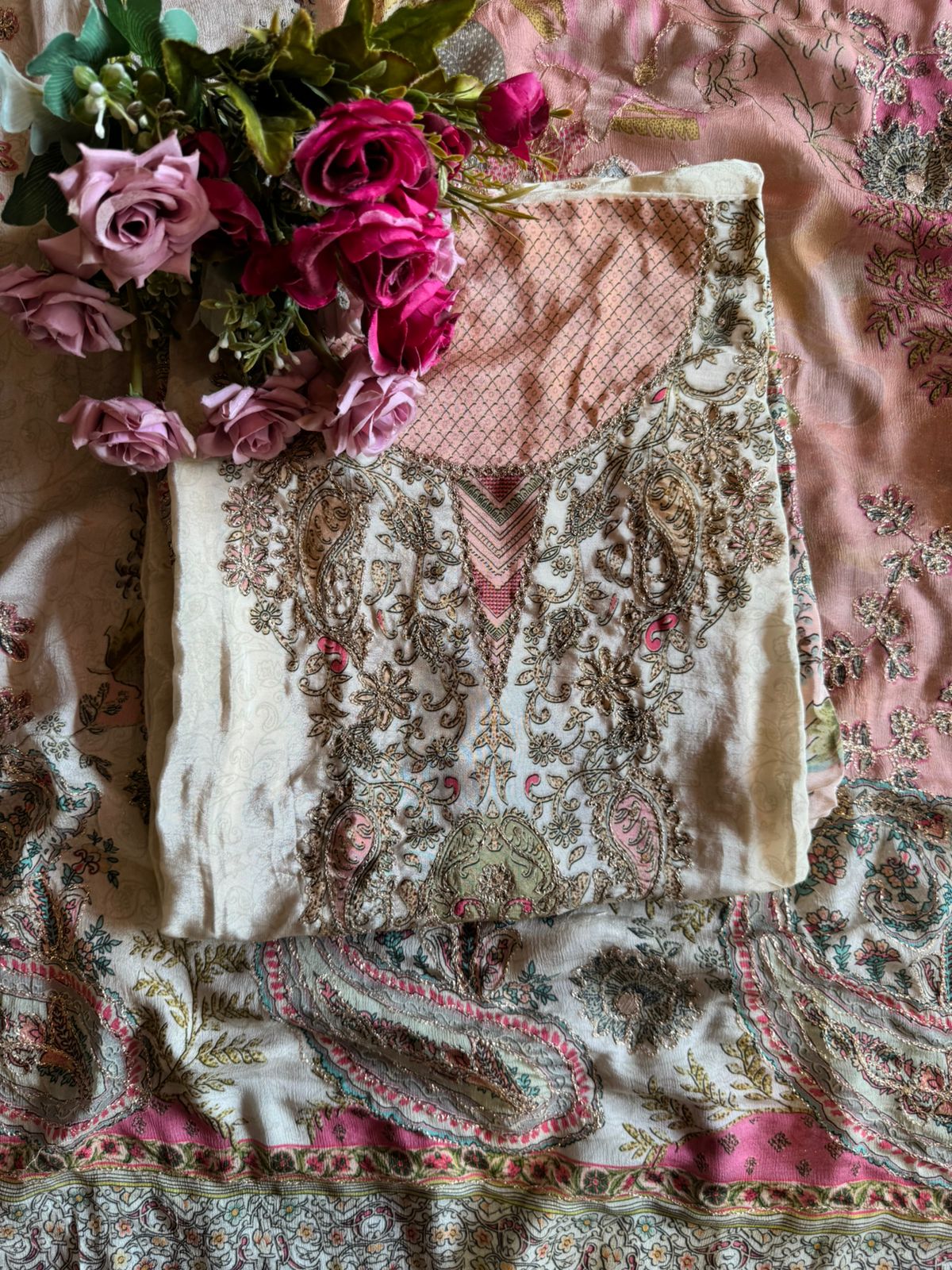 Pure Crepe Pakistani inspired Self Digital printed Shirt