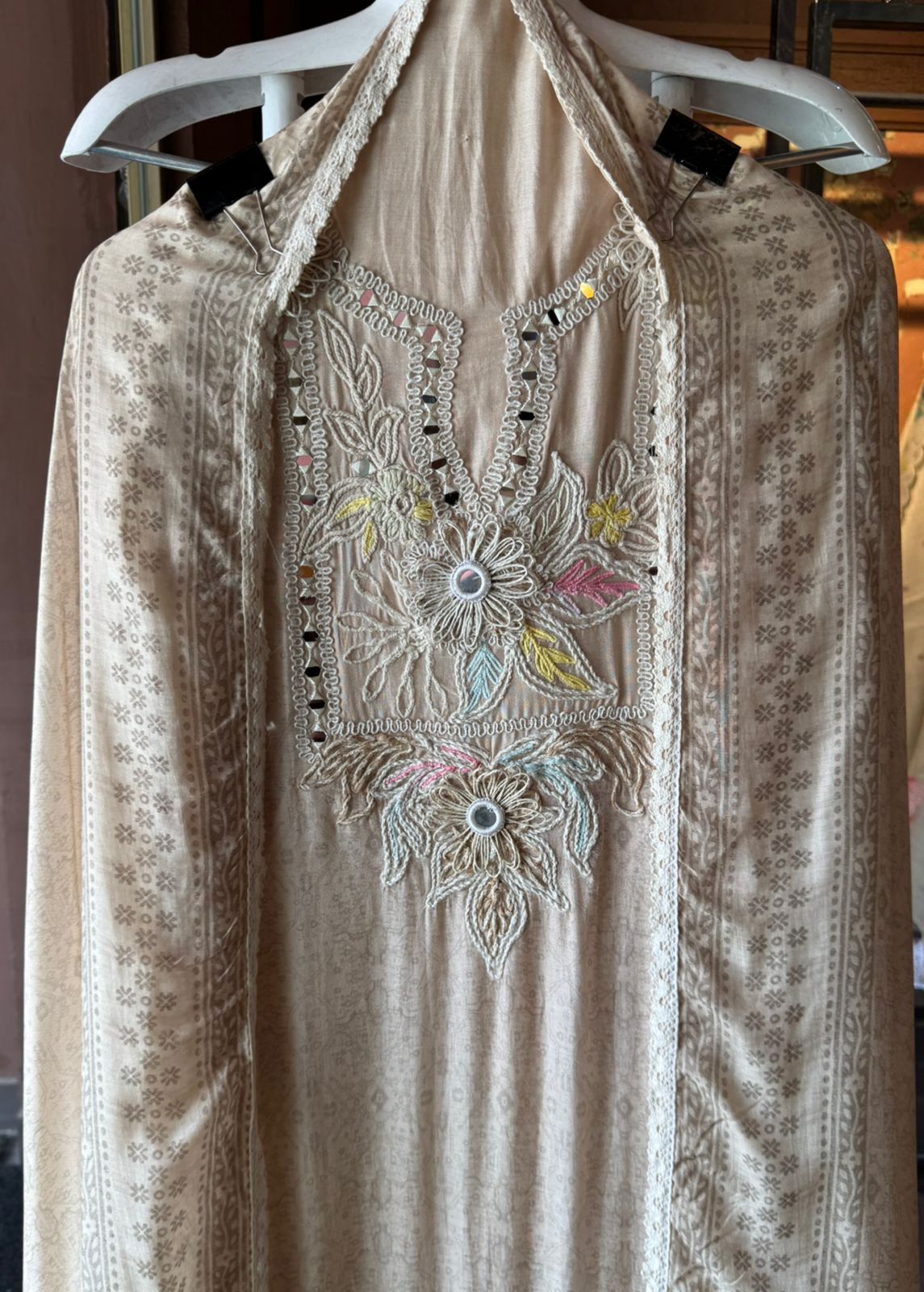 Self Digital printed Pure muslin Unstitched Shirt front and back