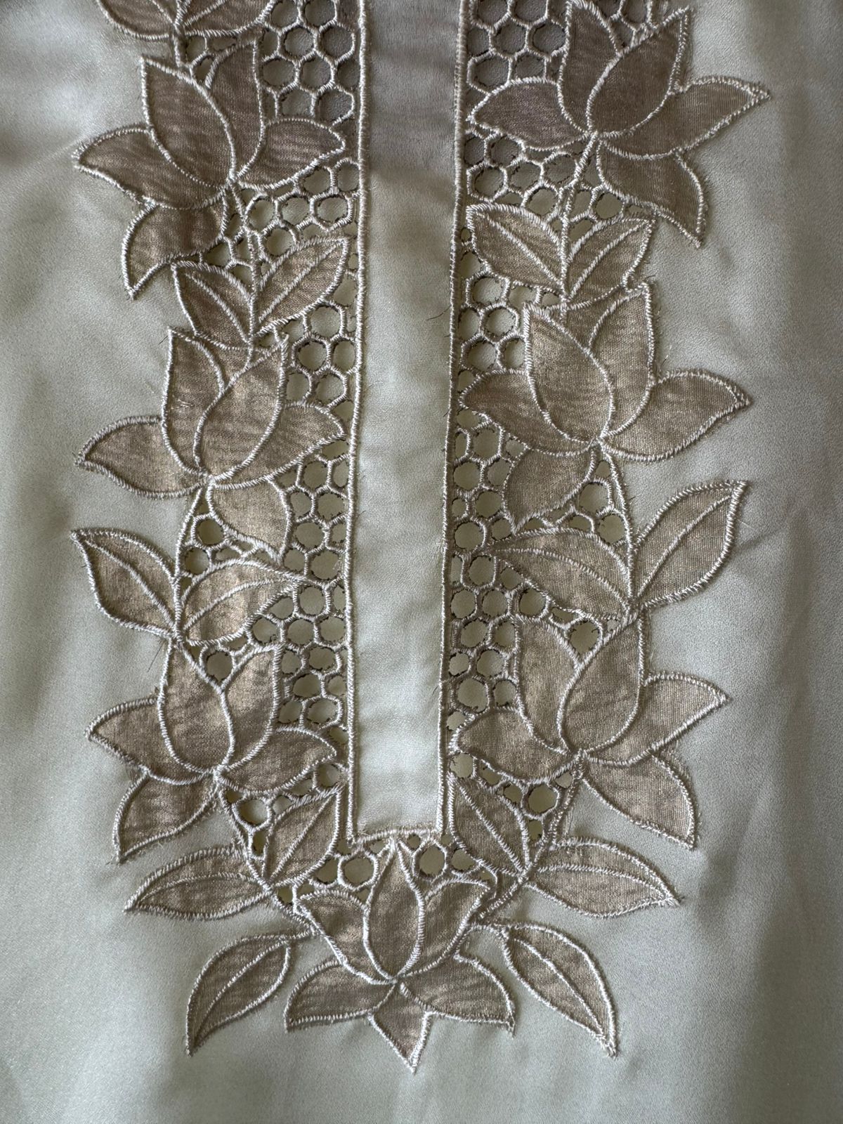 Organza Shirt unstitched with contrast appliqué cutwork done on the neckline