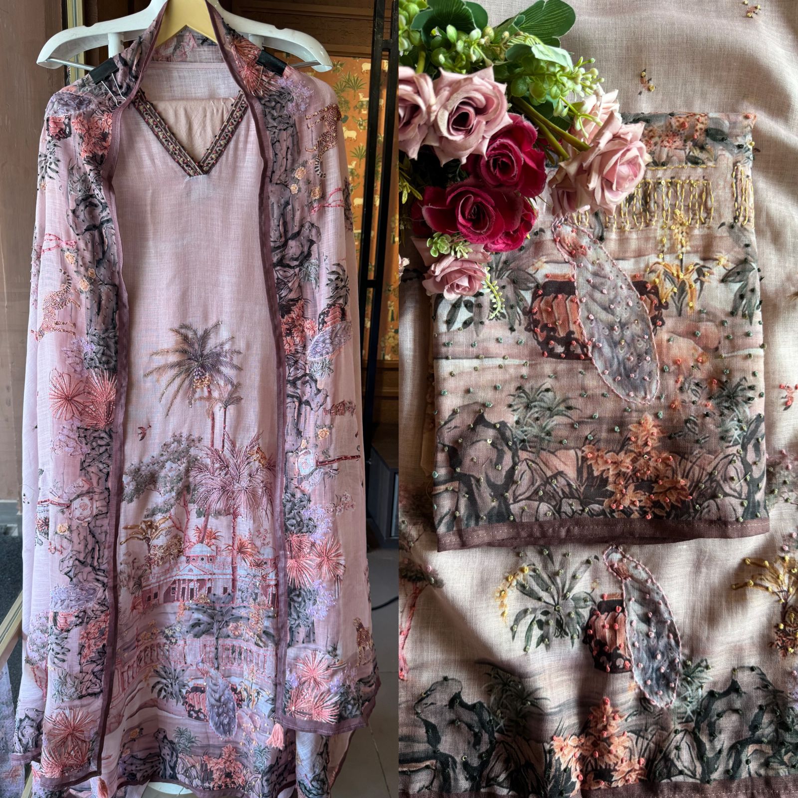 Pure cotton Linen Unstitched Shirt design with beautiful PICHWAI art