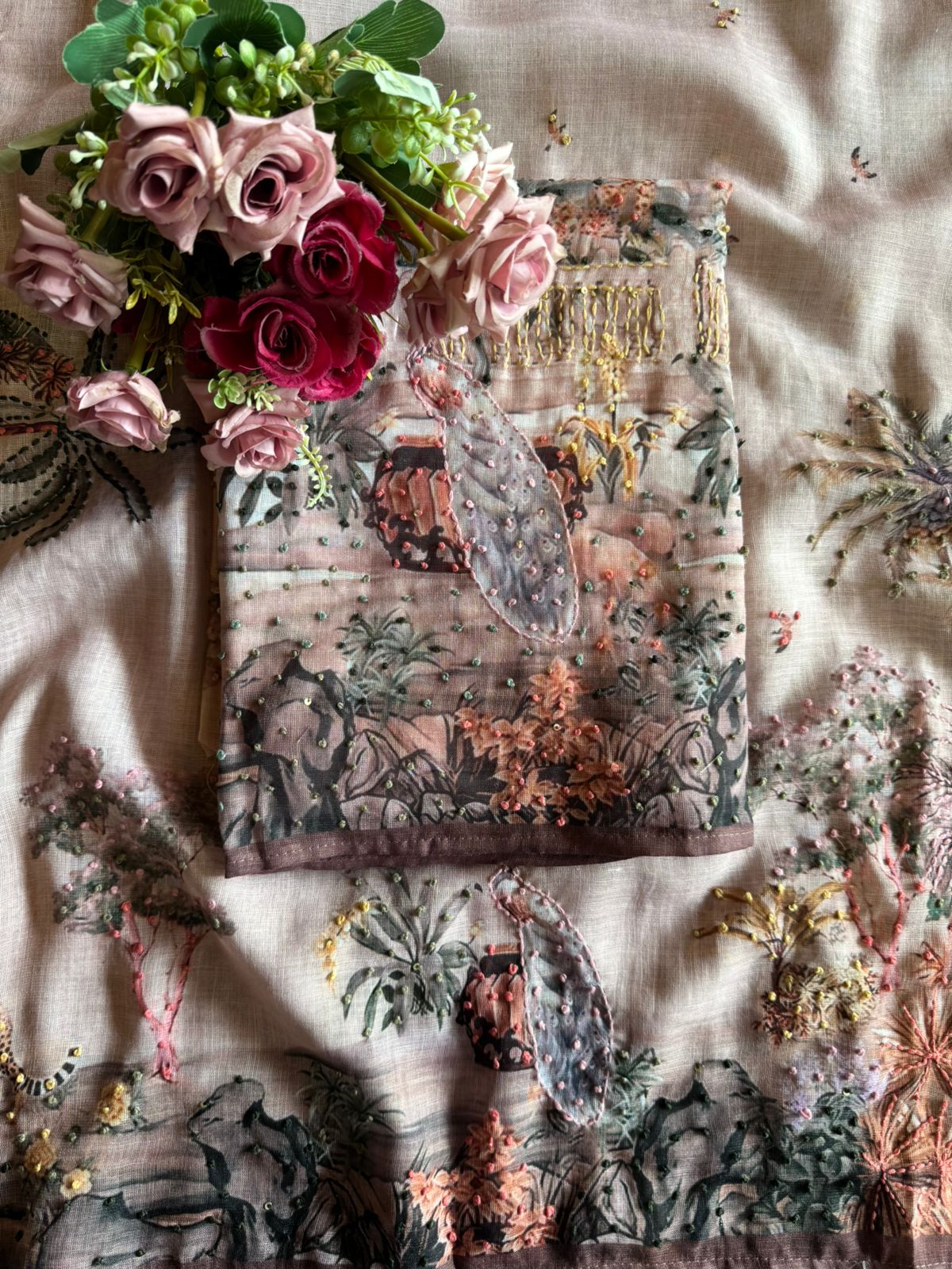 Pure cotton Linen Unstitched Shirt design with beautiful PICHWAI art