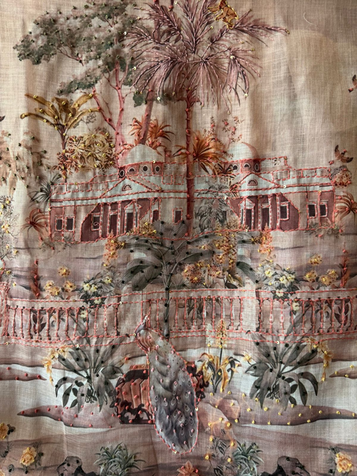 Pure cotton Linen Unstitched Shirt design with beautiful PICHWAI art