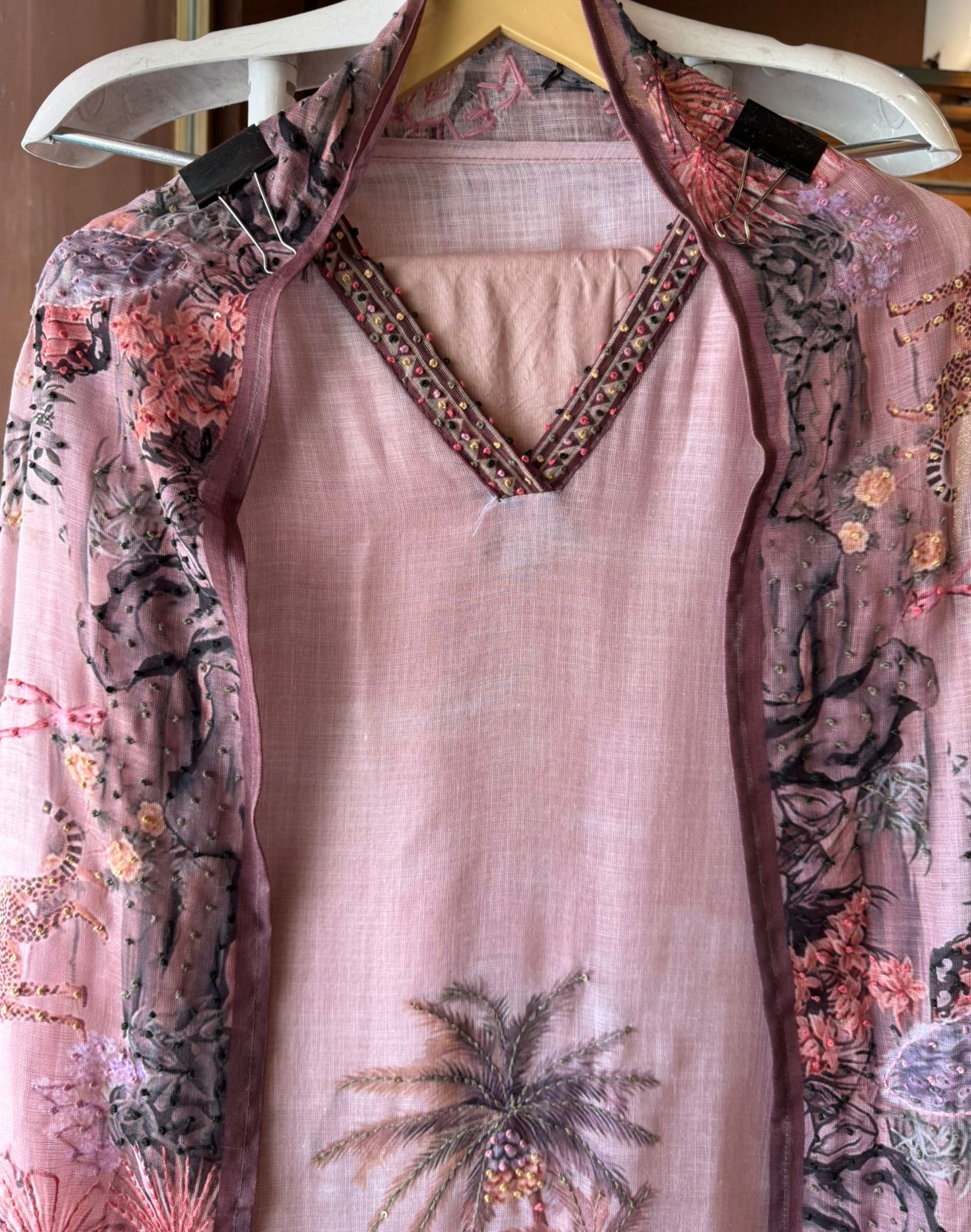 Pure cotton Linen Unstitched Shirt design with beautiful PICHWAI art