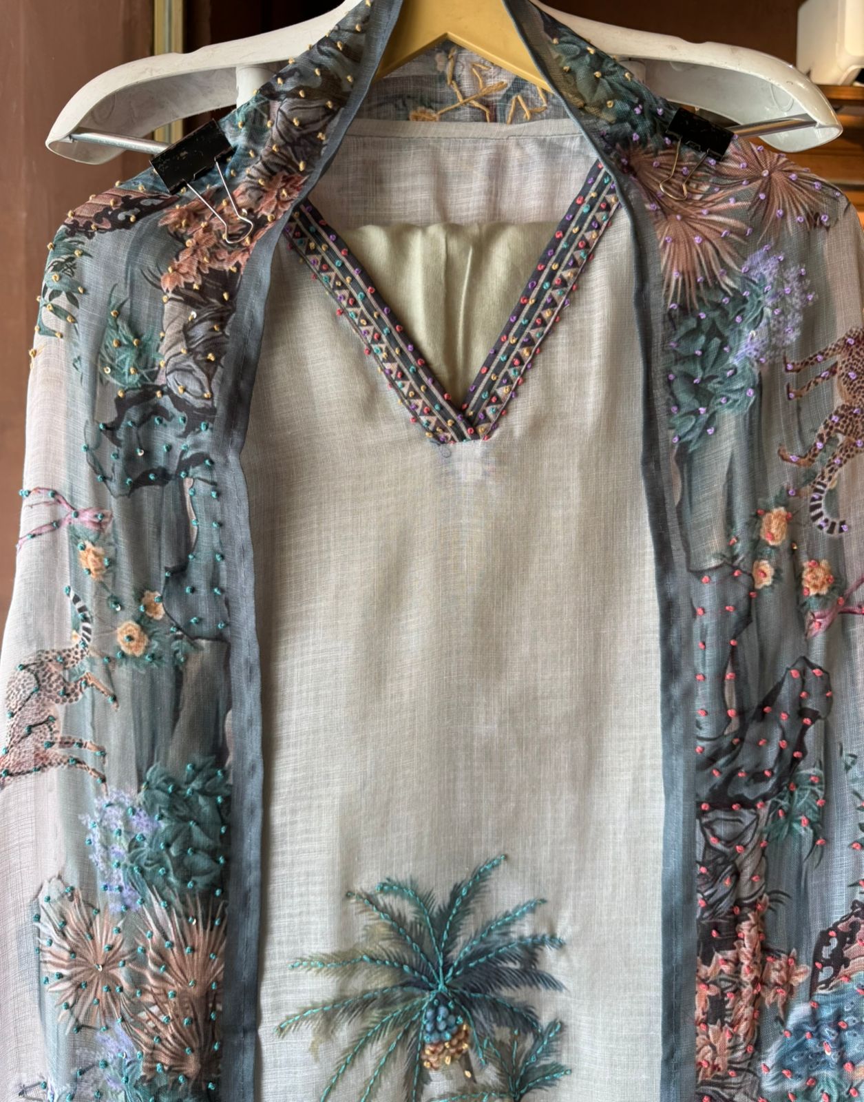 Pure cotton Linen Unstitched Shirt design with beautiful PICHWAI art