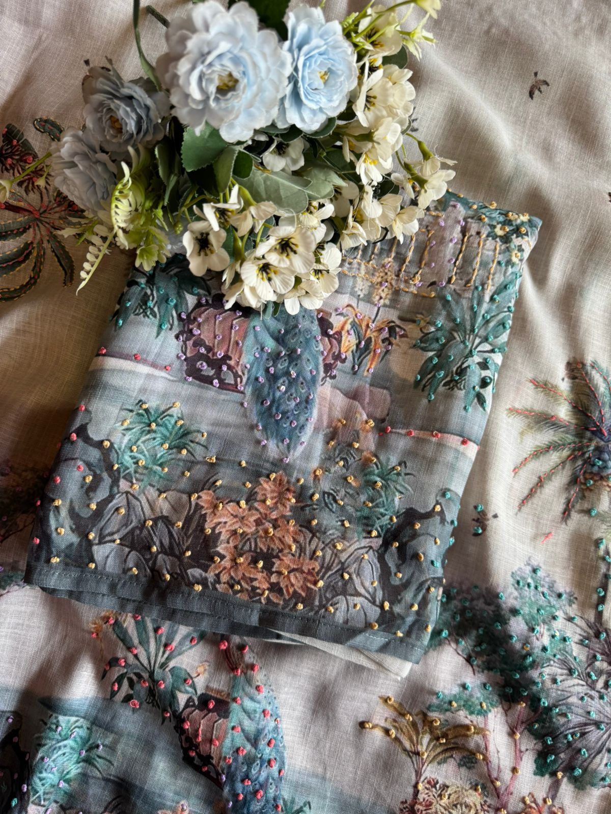 Pure cotton Linen Unstitched Shirt design with beautiful PICHWAI art