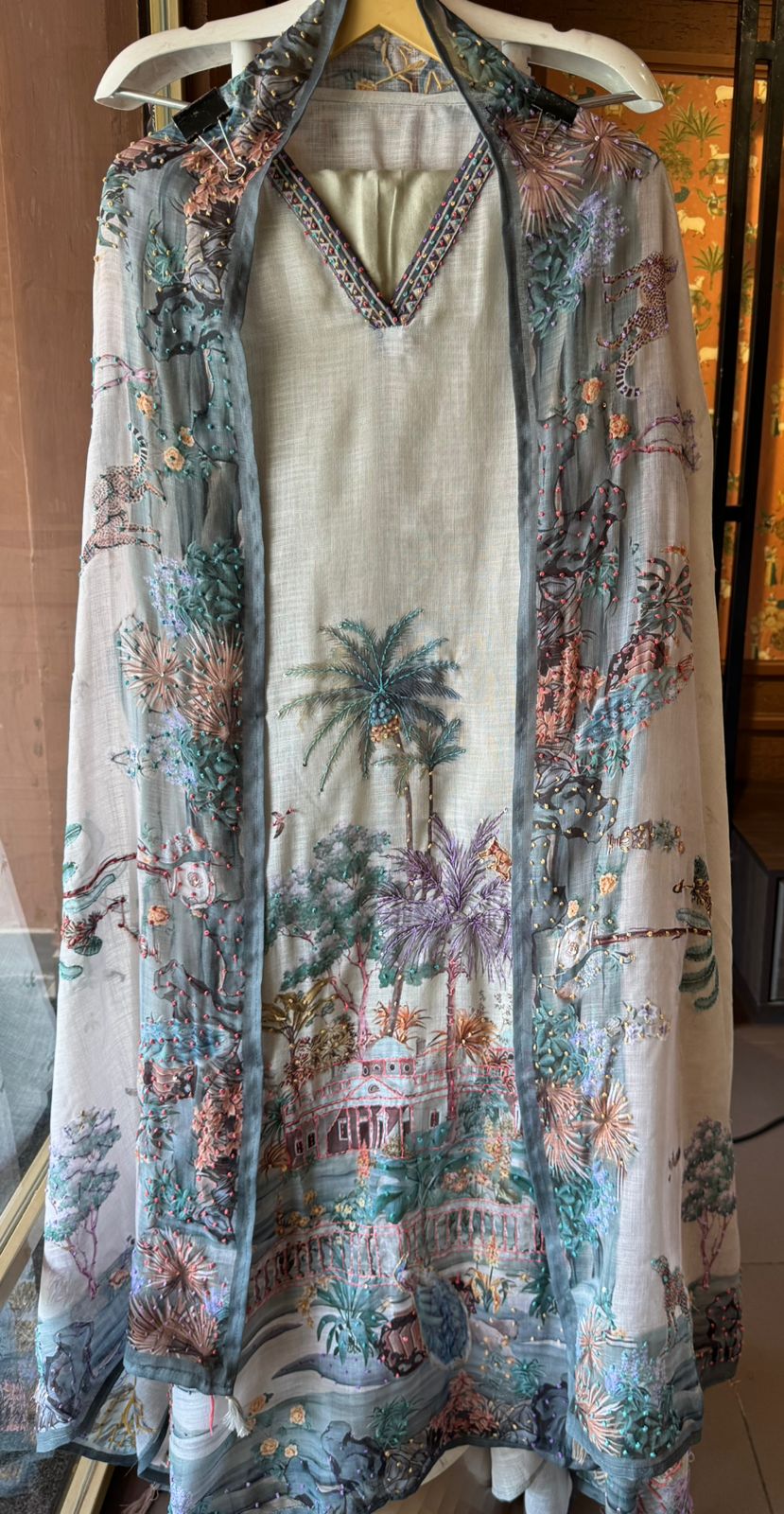 Pure cotton Linen Unstitched Shirt design with beautiful PICHWAI art