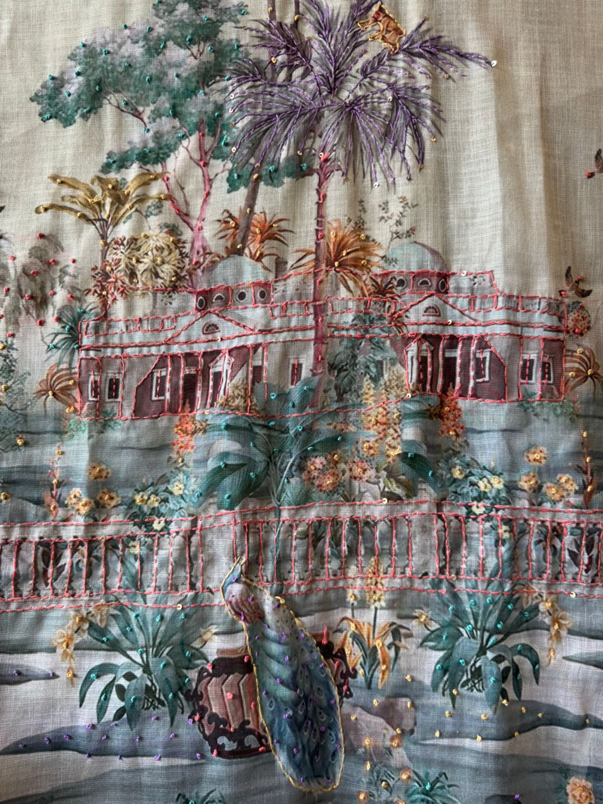 Pure cotton Linen Unstitched Shirt design with beautiful PICHWAI art