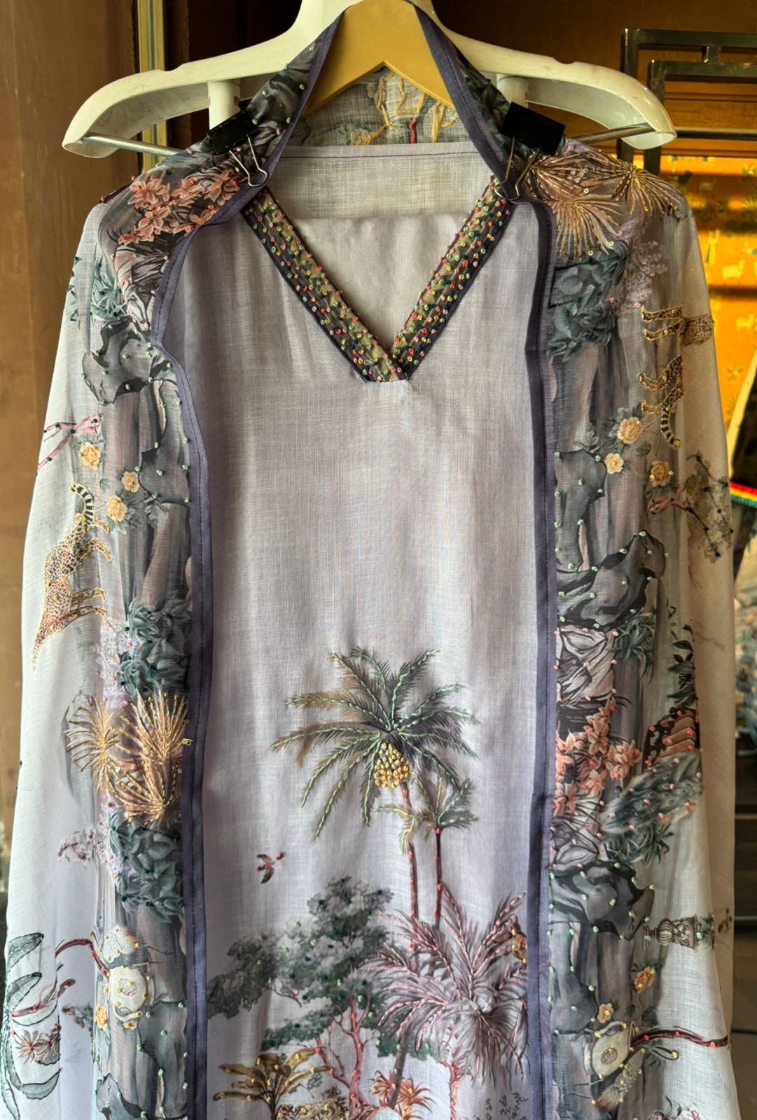 Pure cotton Linen Unstitched Shirt design with beautiful PICHWAI Art