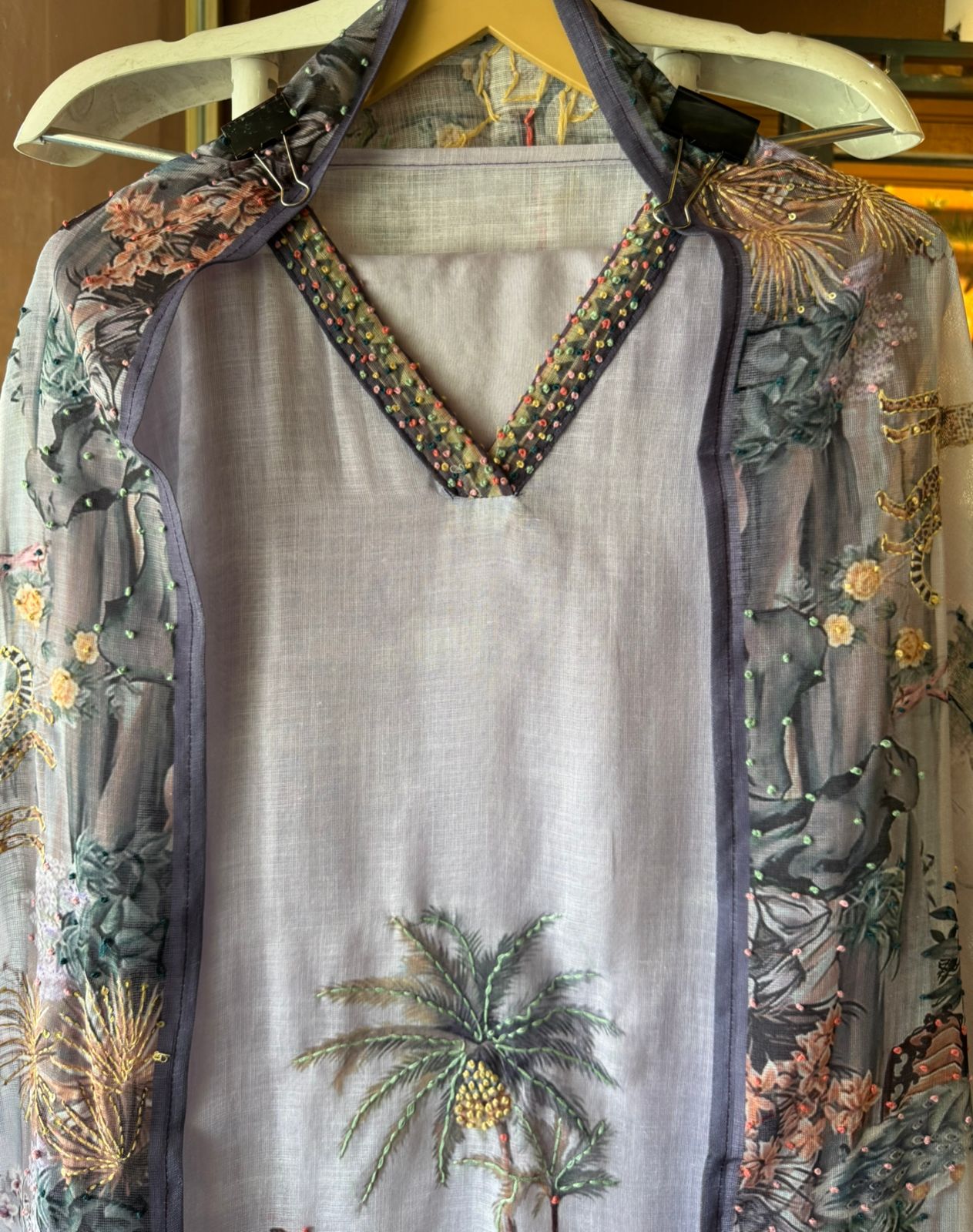 Pure cotton Linen Unstitched Shirt design with beautiful PICHWAI Art