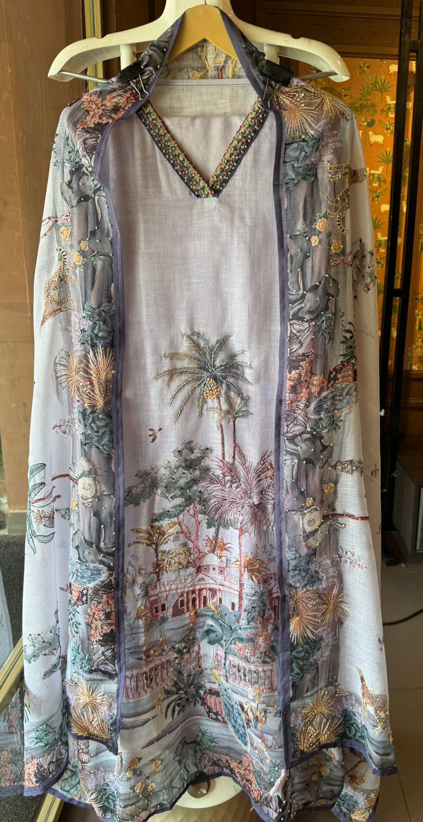 Pure cotton Linen Unstitched Shirt design with beautiful PICHWAI Art