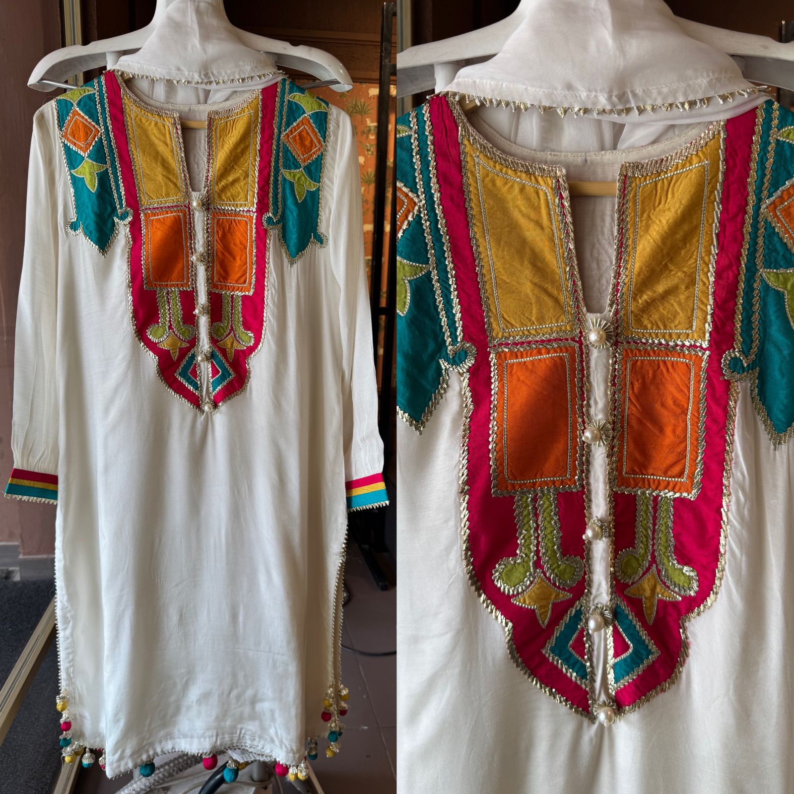 Pure Muslin Stitched Kurta with Very elegant Multi coloured Silk