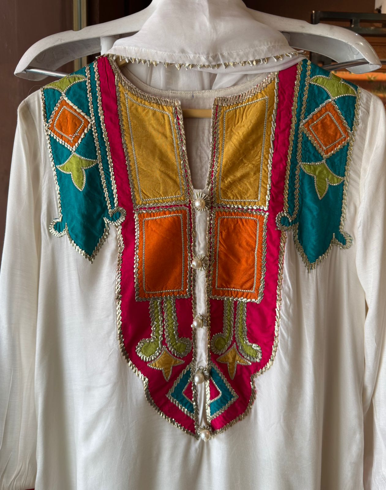 Pure Muslin Stitched Kurta with Very elegant Multi coloured Silk