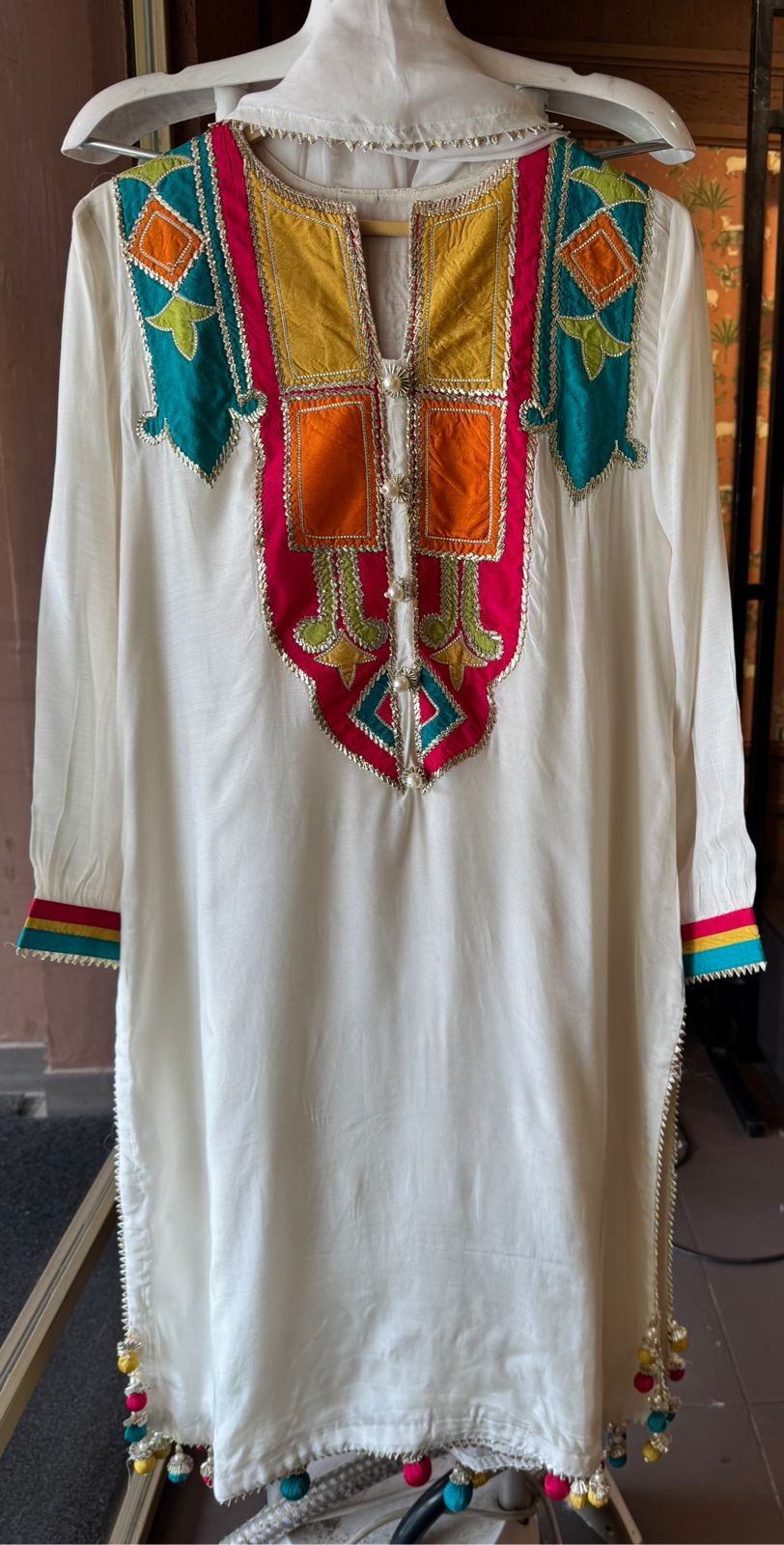 Pure Muslin Stitched Kurta with Very elegant Multi coloured Silk