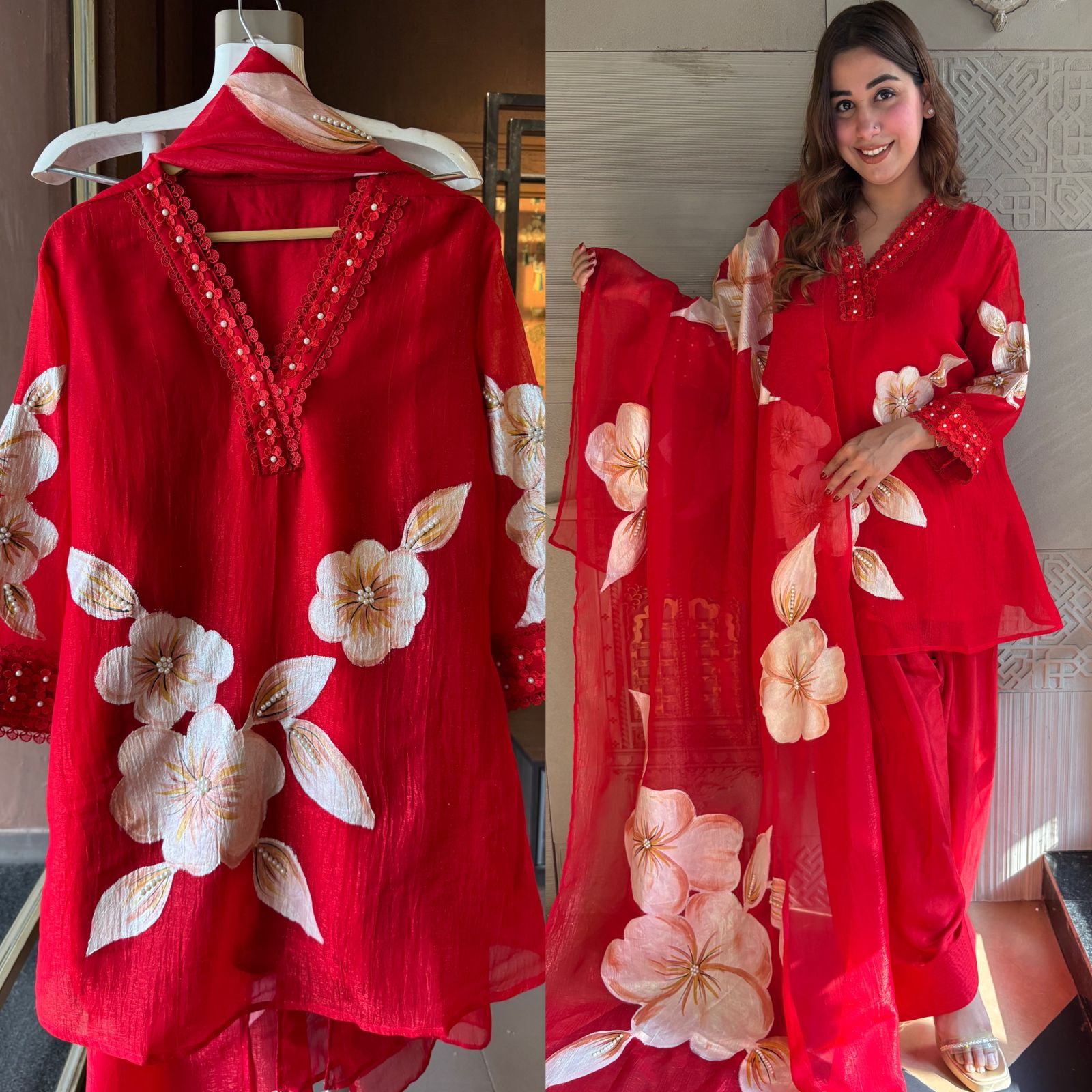 Stitched Pure crushed tissue organza silk shirt