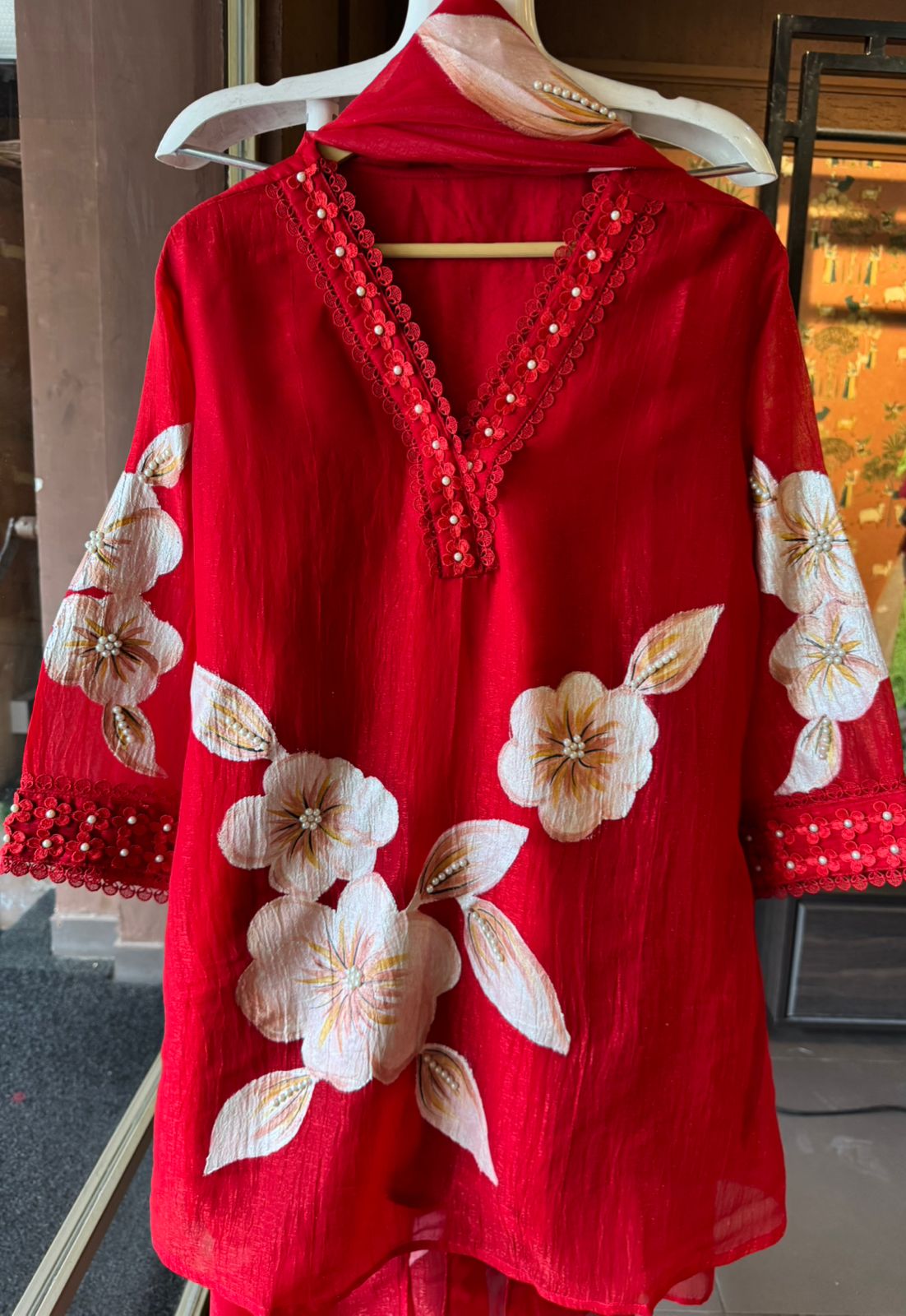 Stitched Pure crushed tissue organza silk shirt