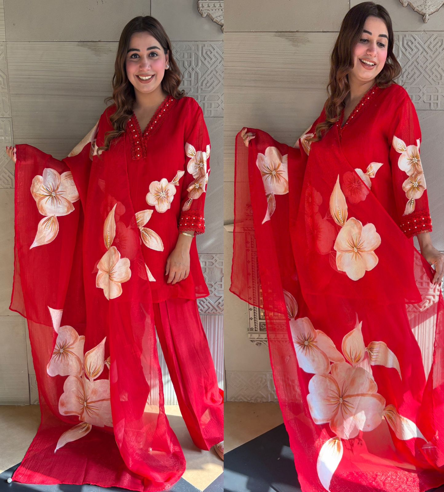 Stitched Pure crushed tissue organza silk shirt