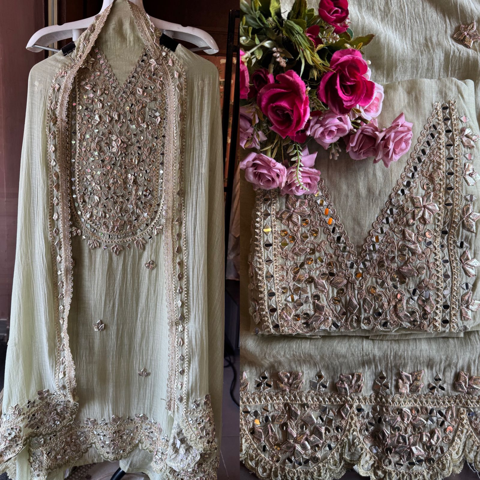 Unstitched Mul cotton chanderi shirt