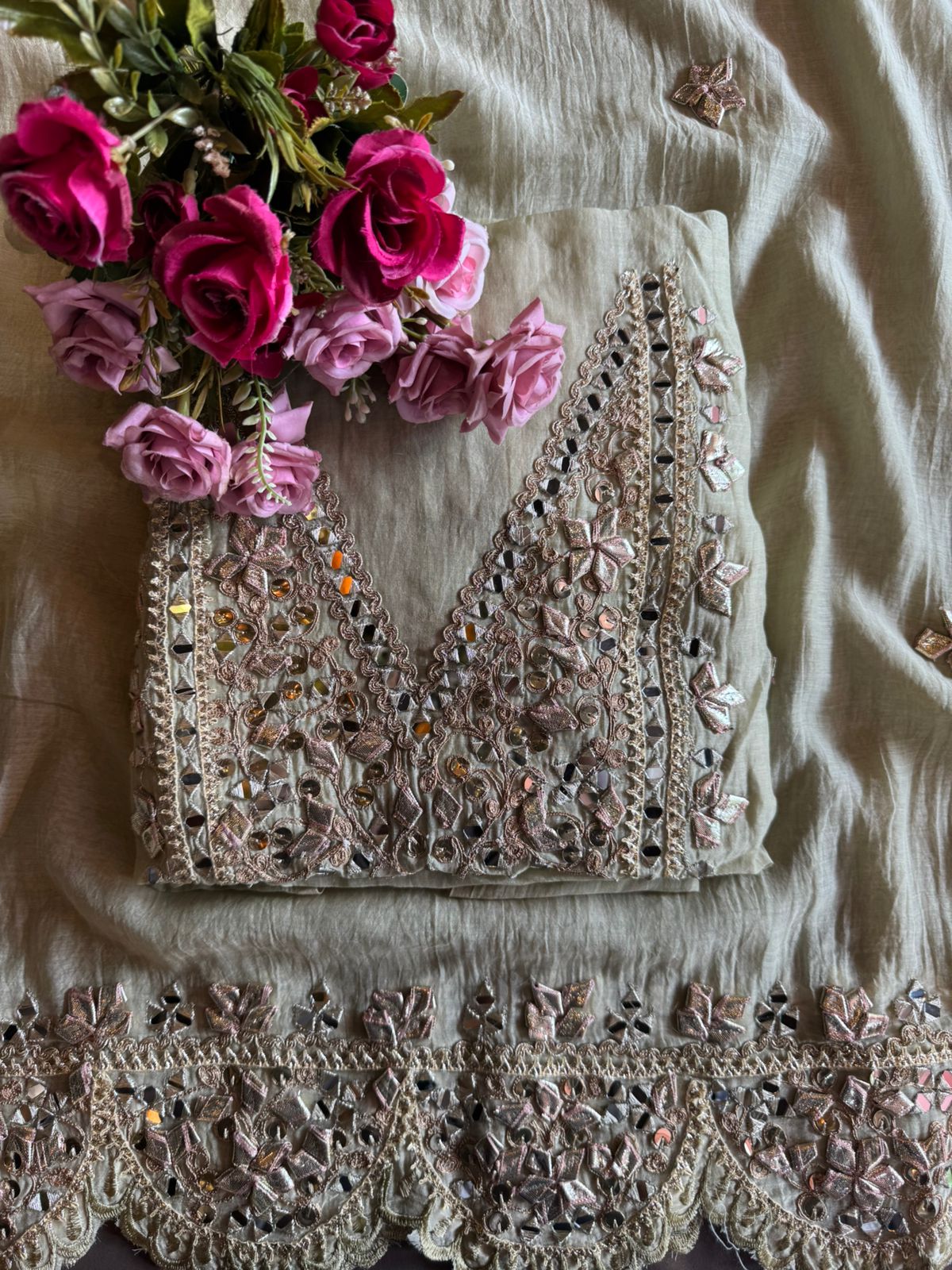 Unstitched Mul cotton chanderi shirt