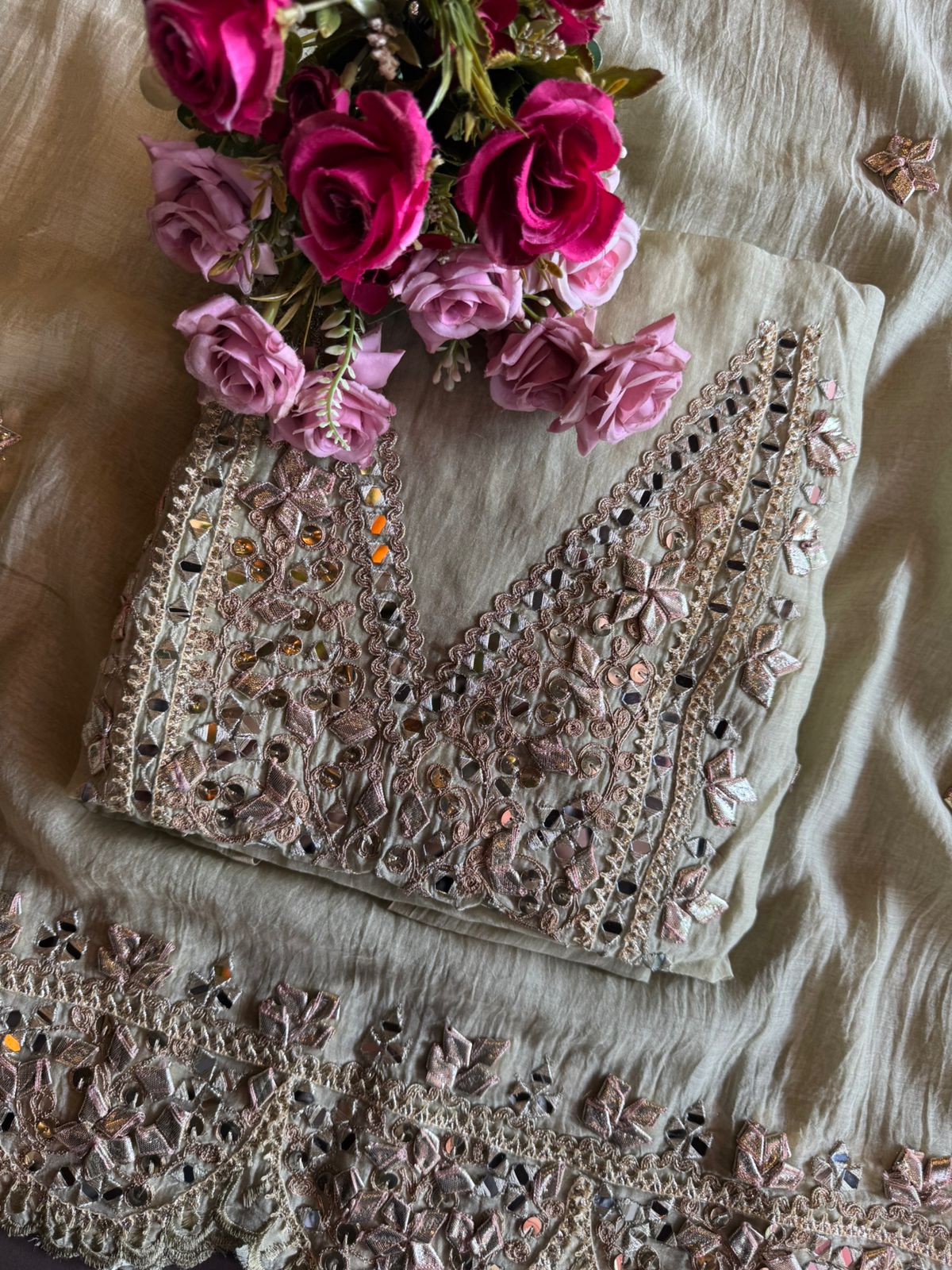 Unstitched Mul cotton chanderi shirt