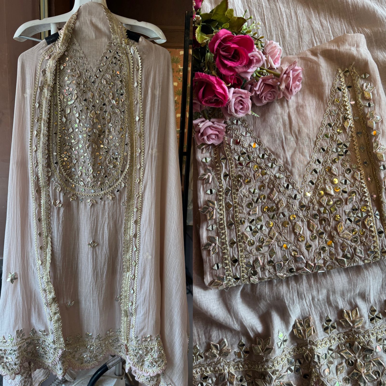 Unstitched Mul cotton chanderi shirt