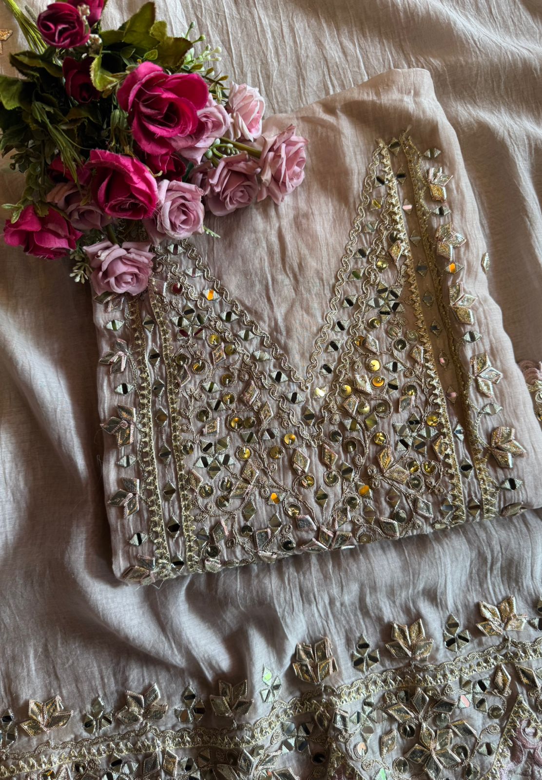 Unstitched Mul cotton chanderi shirt