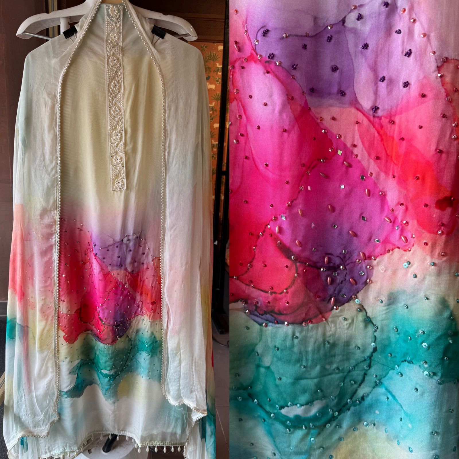 Digital printed organza Suit