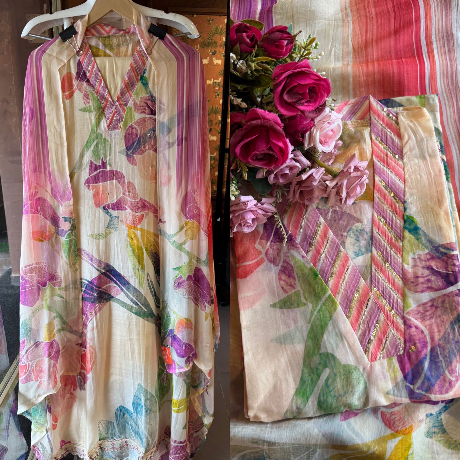 Digital printed Multi coloured Unstitched shirt