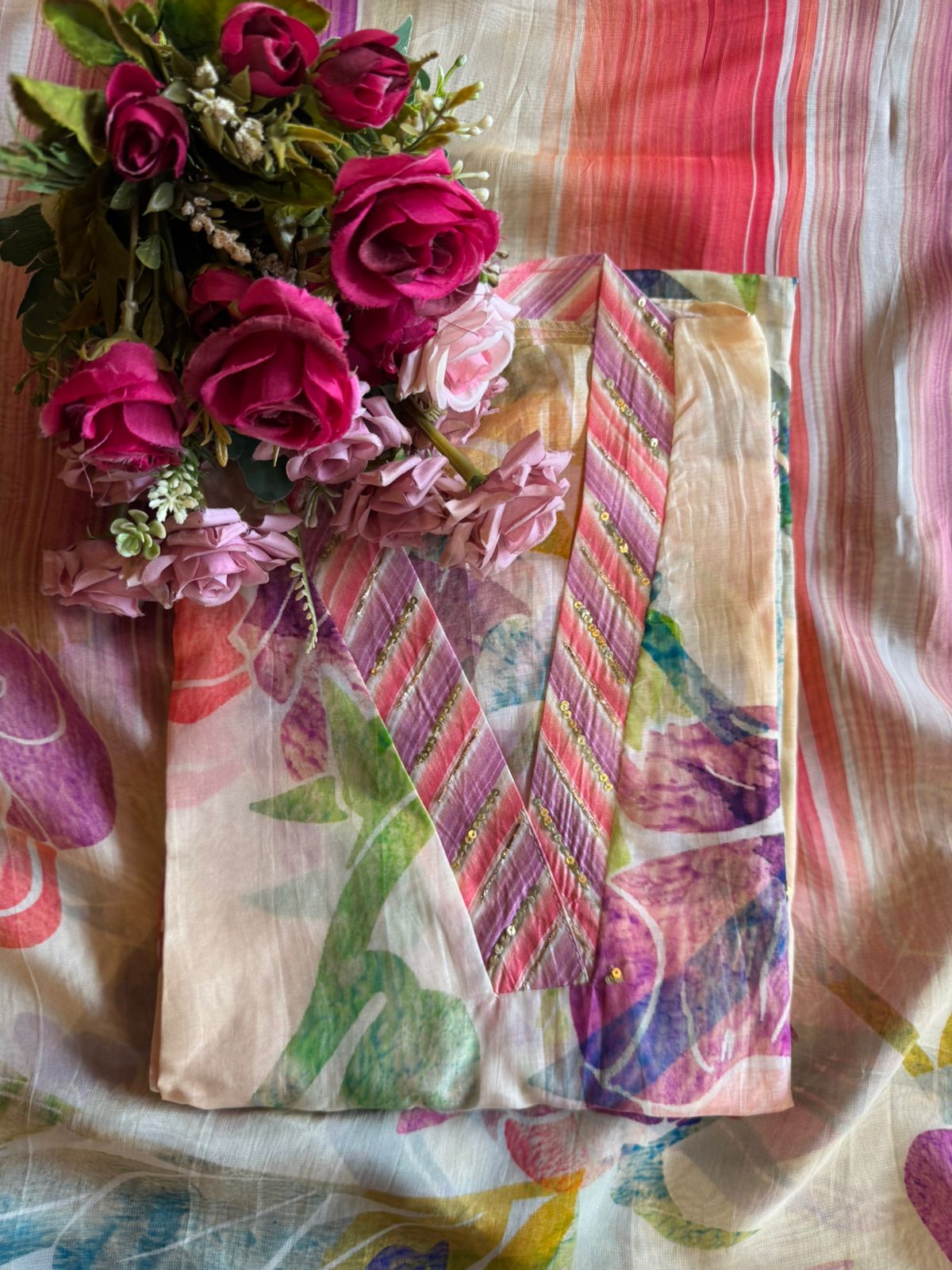 Digital printed Multi coloured Unstitched shirt