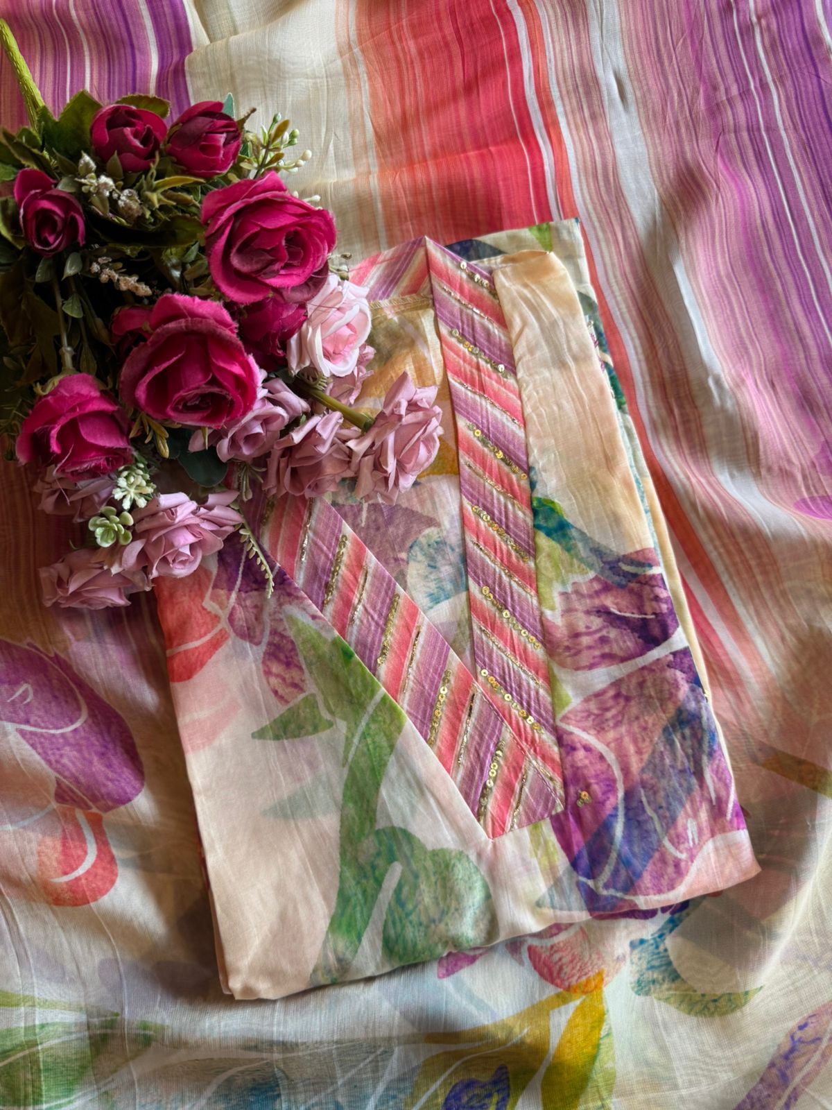 Digital printed Multi coloured Unstitched shirt