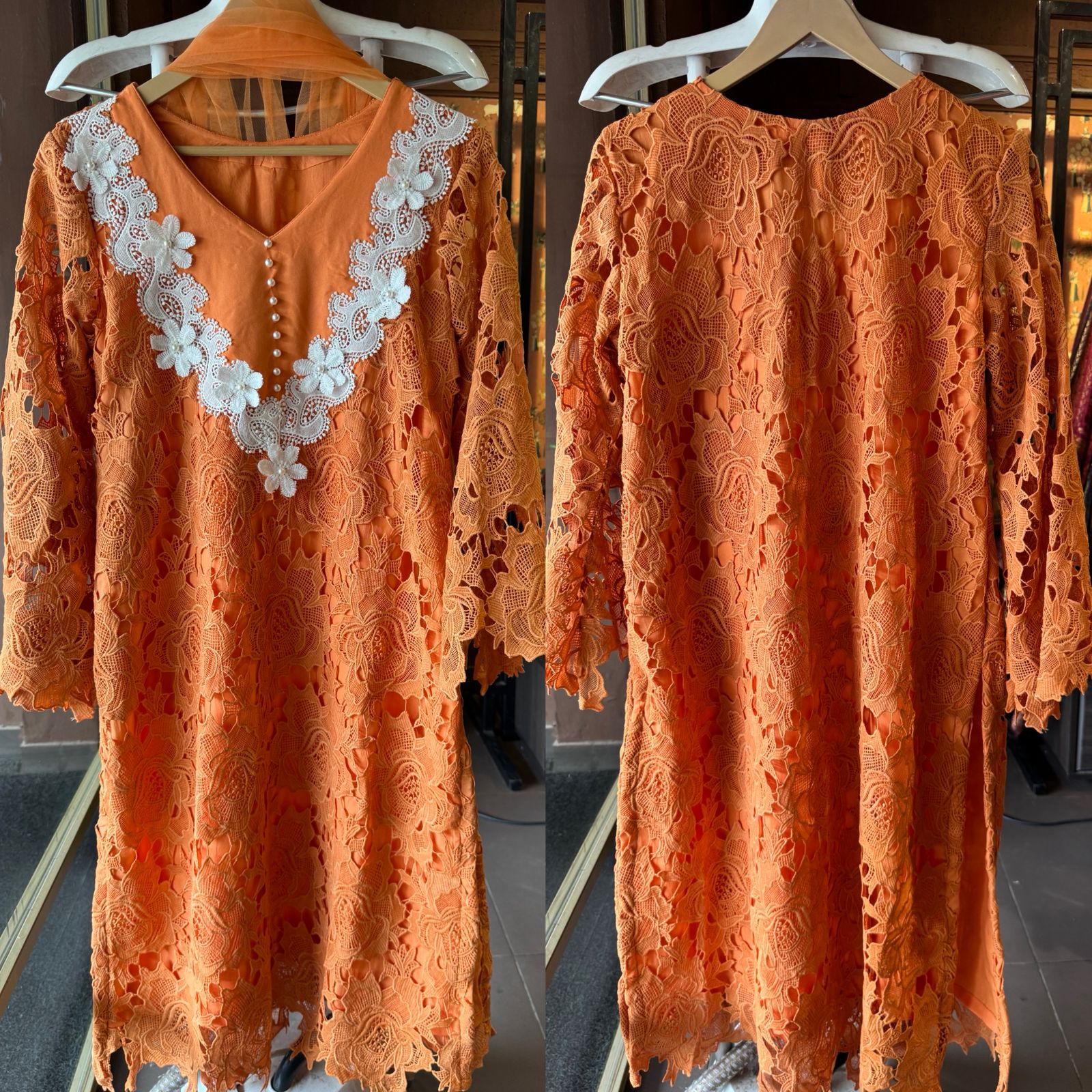 Stitched Long Crochet kurta