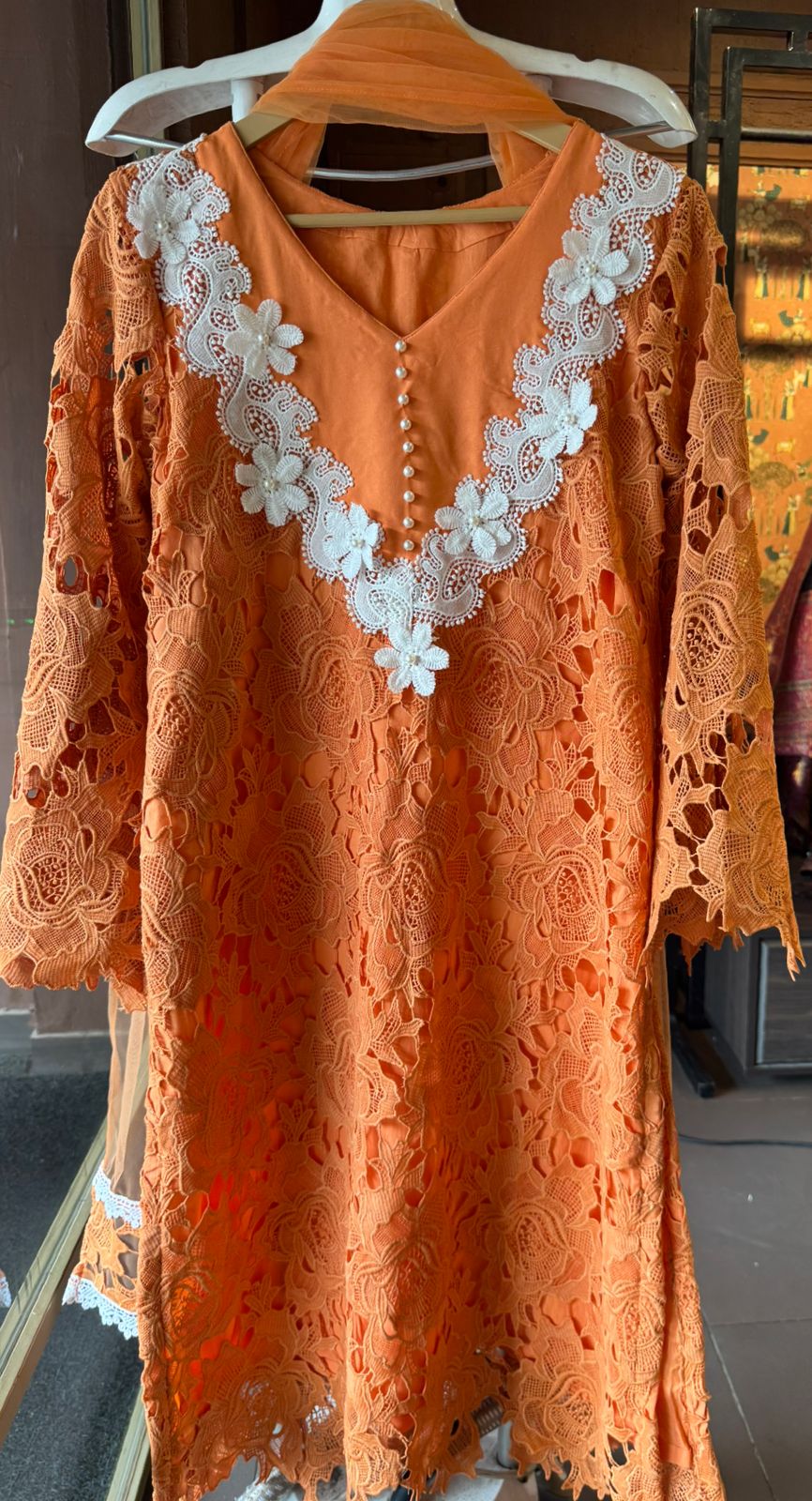 Stitched Long Crochet kurta