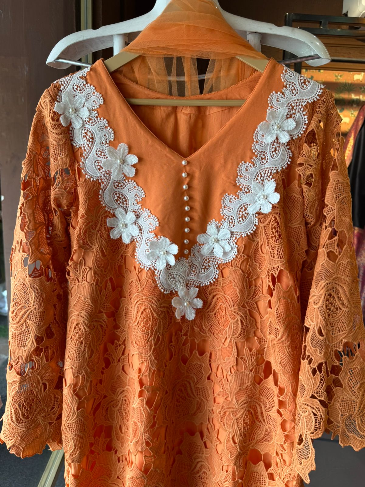Stitched Long Crochet kurta