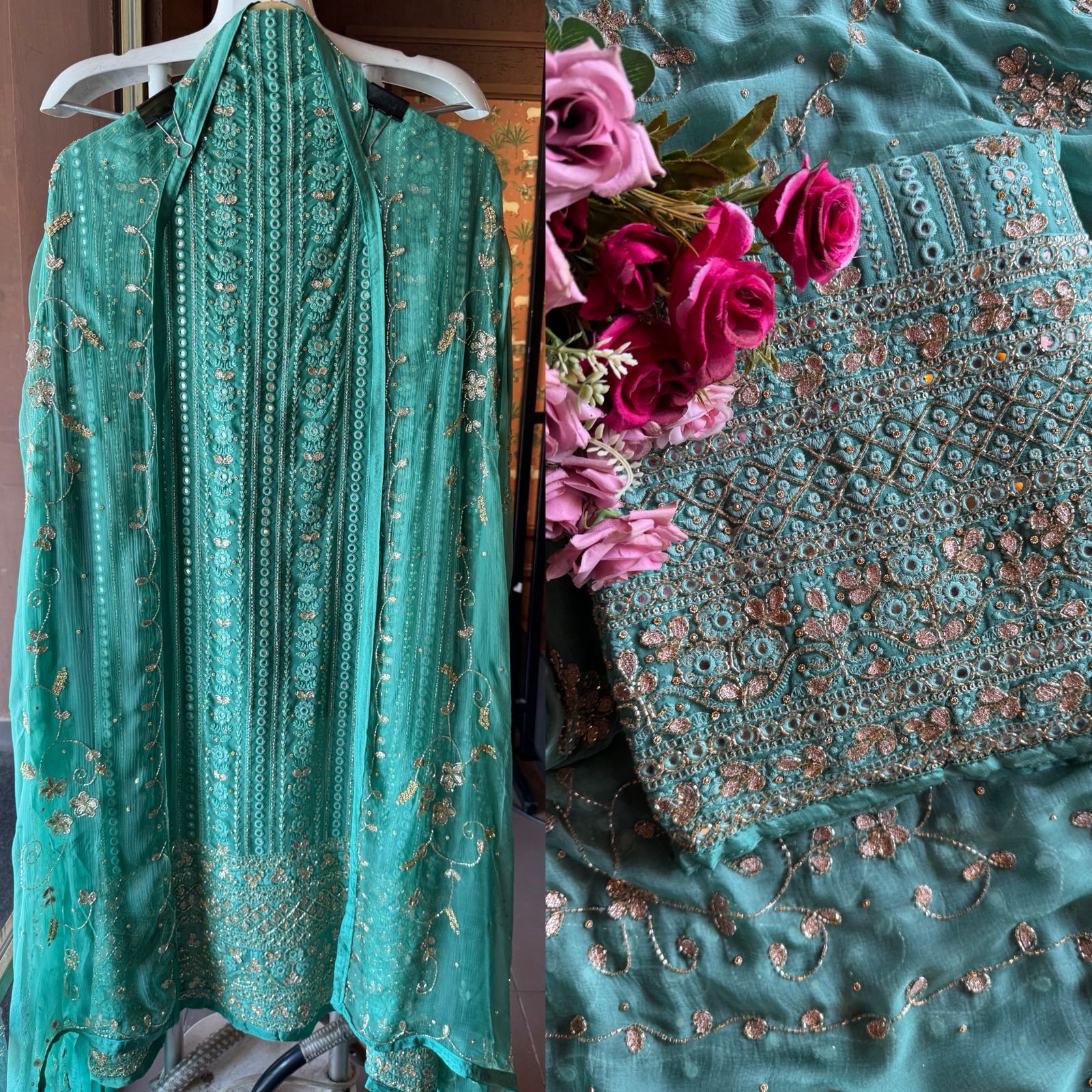 Pure Georgette Lakhnavi shirt Unstitched with thread embroidery