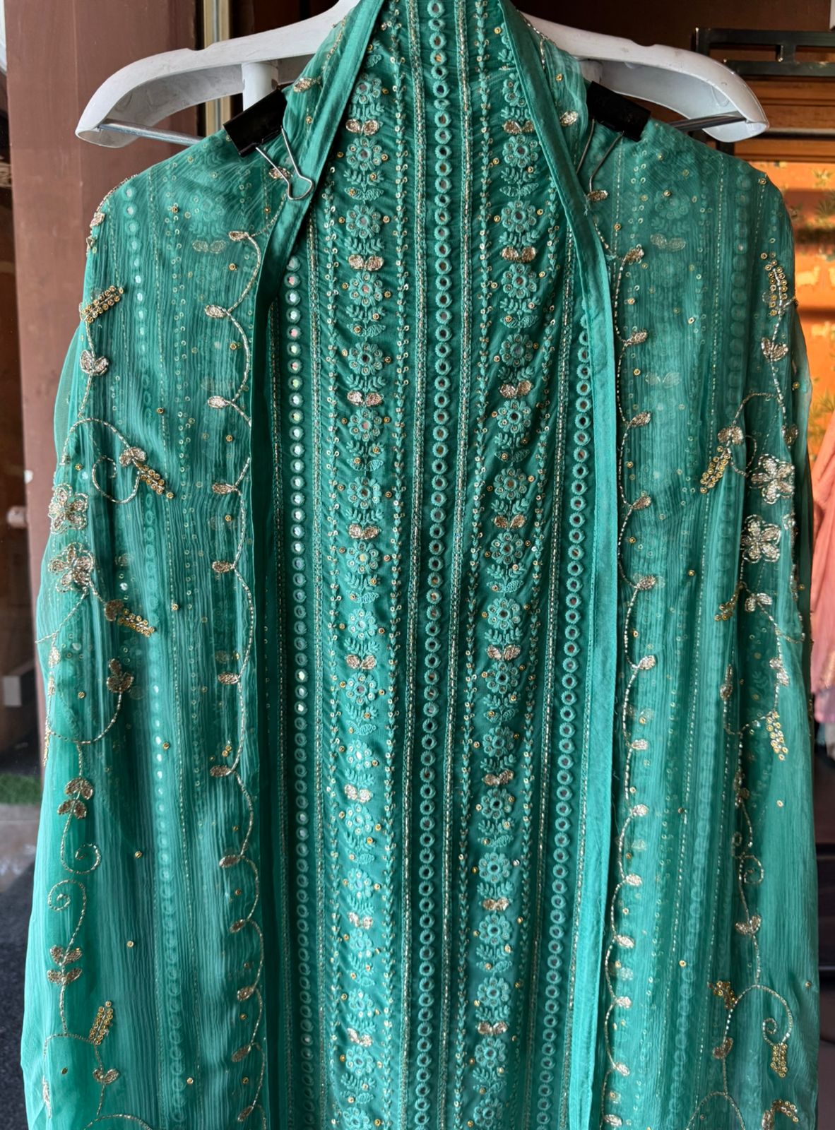 Pure Georgette Lakhnavi shirt Unstitched with thread embroidery