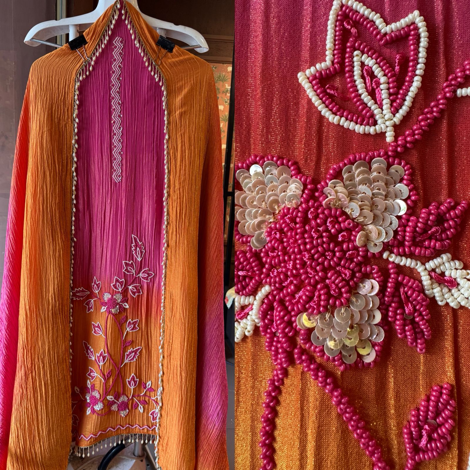 Crushed stretchable Tissue fabric Unstitched