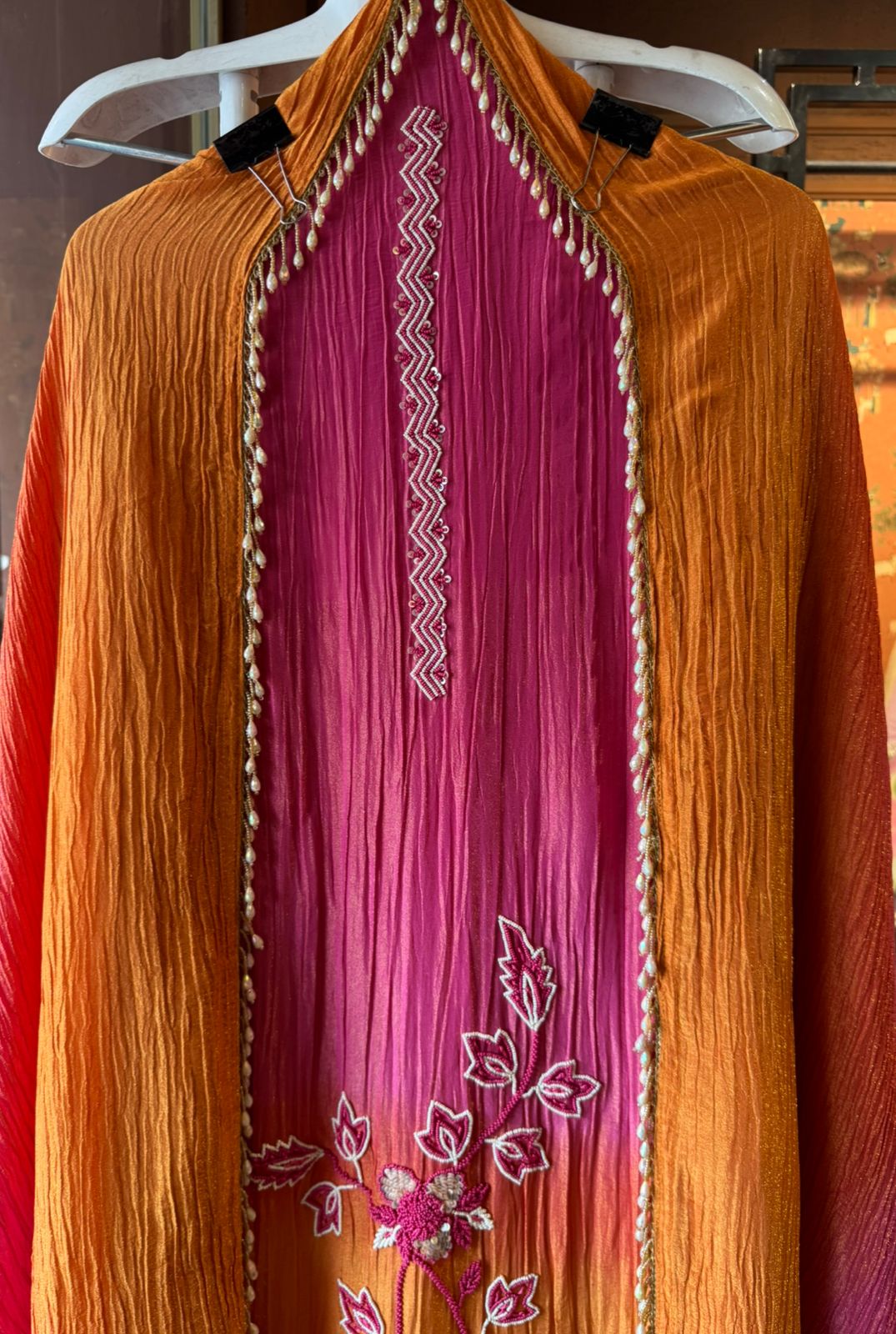 Crushed stretchable Tissue fabric Unstitched