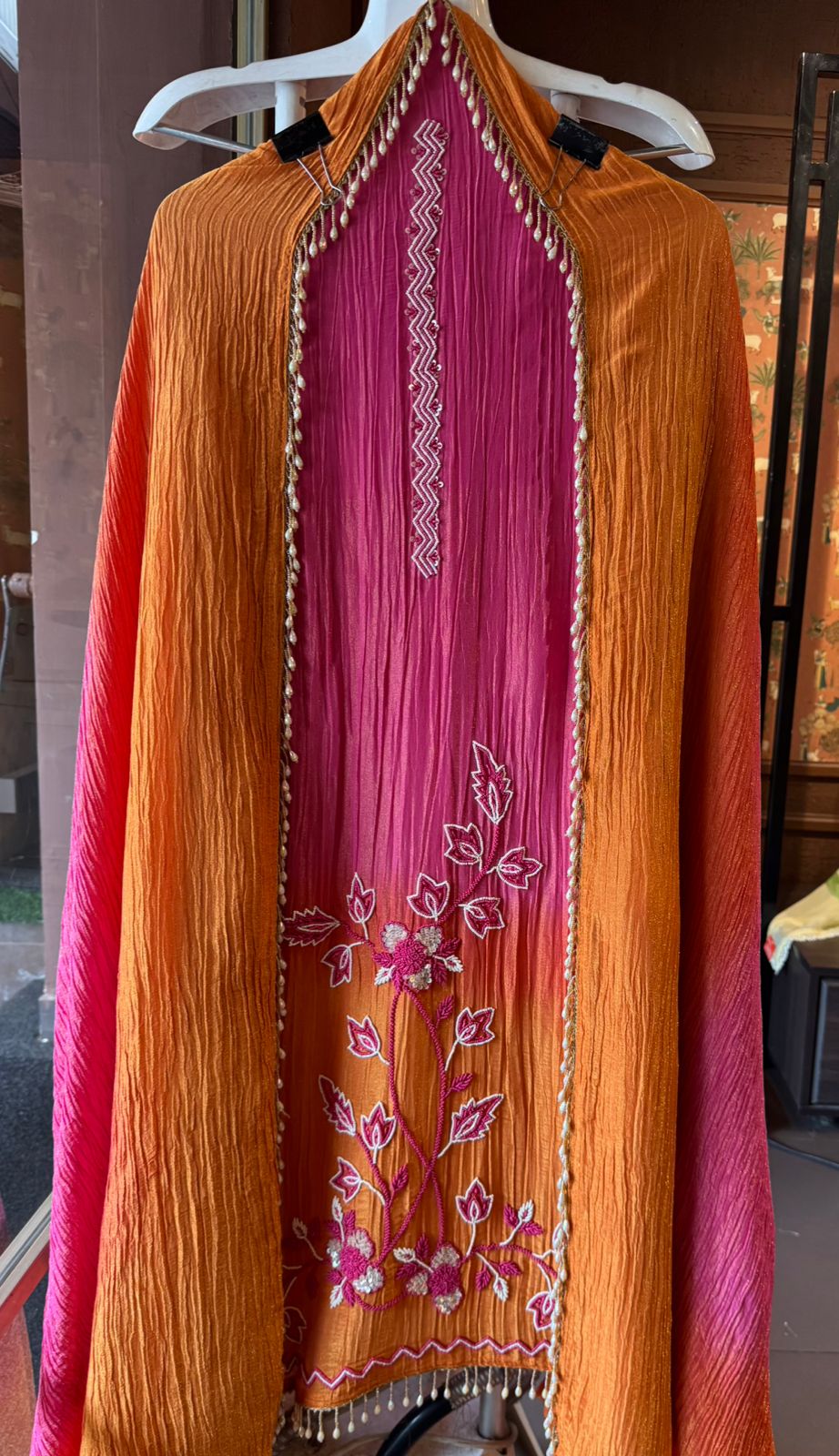 Crushed stretchable Tissue fabric Unstitched