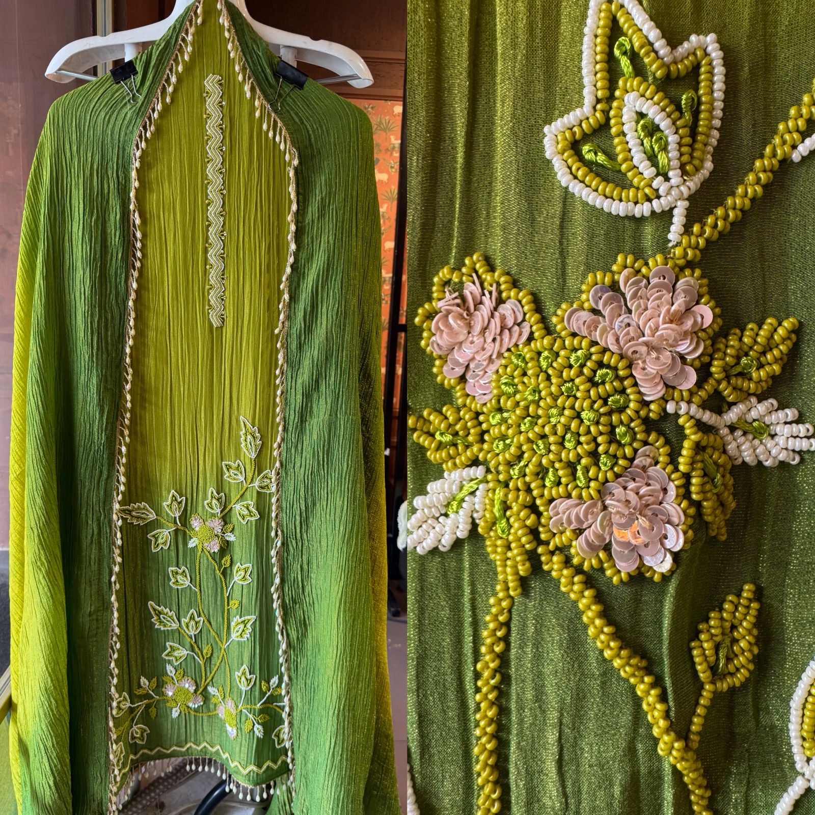 Crushed stretchable Tissue fabric Unstitched