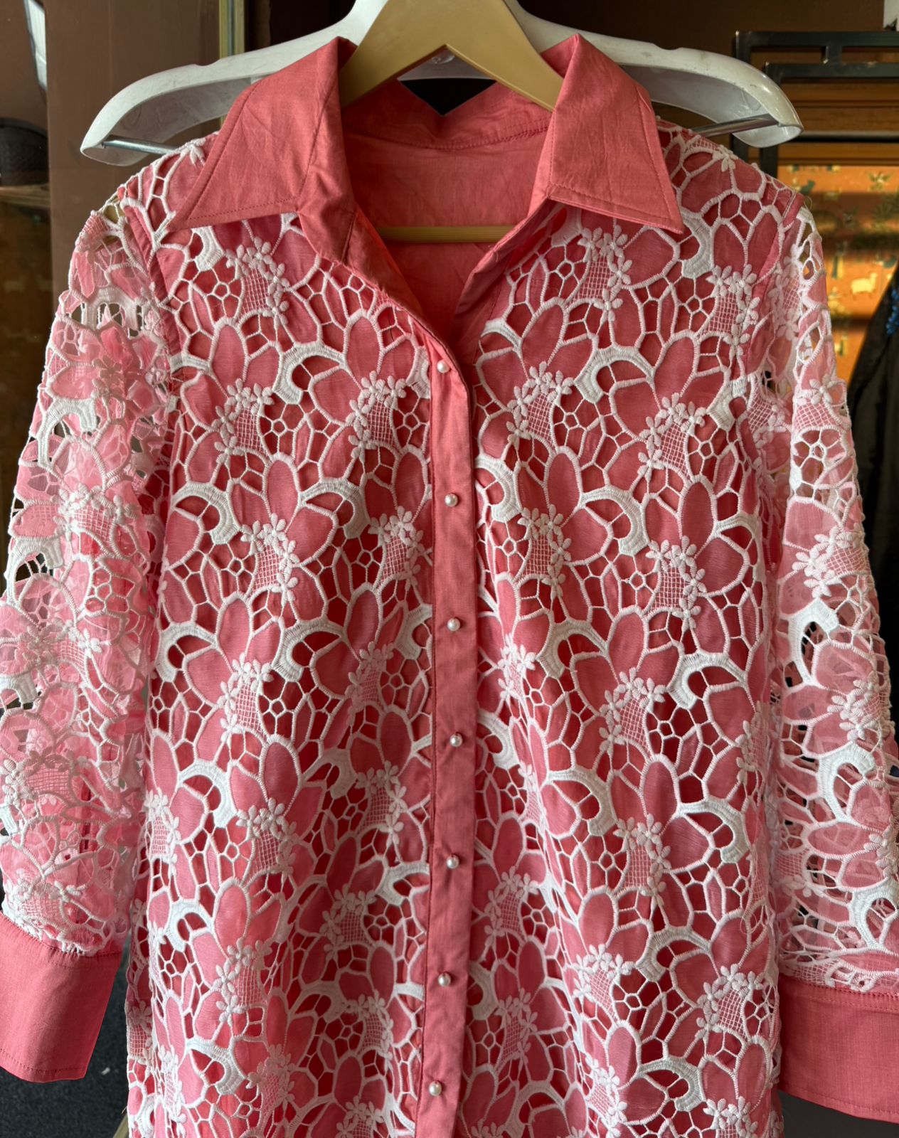 Crochet Stitched shirt with collar neck