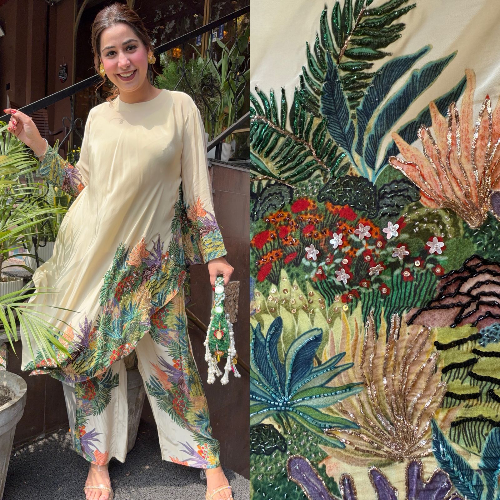 Stitched Tunic Set with straight digital palazzo