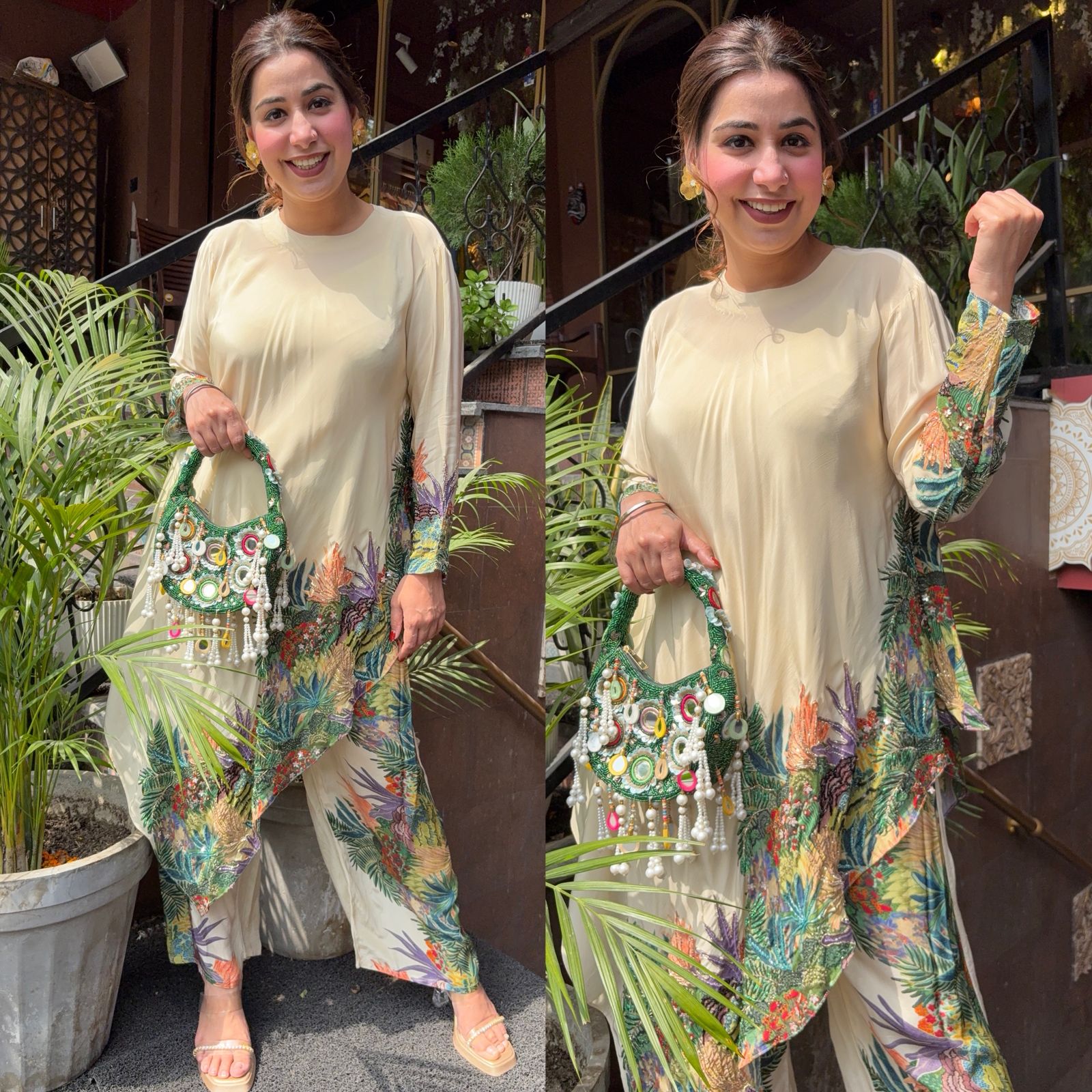 Stitched Tunic Set with straight digital palazzo