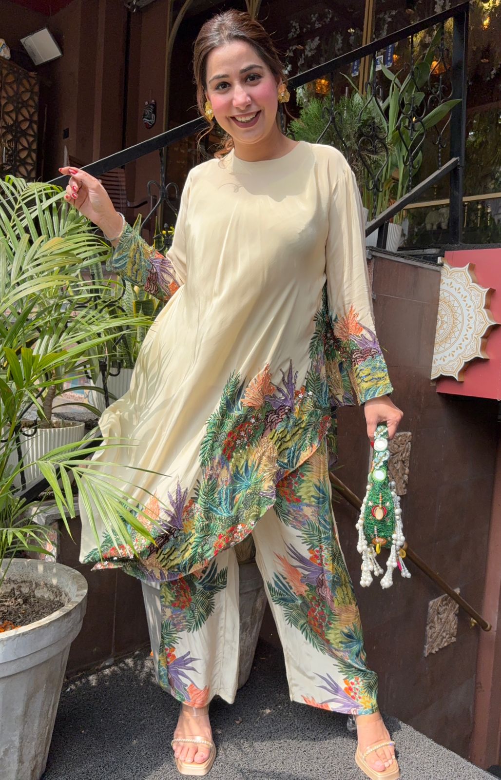 Stitched Tunic Set with straight digital palazzo