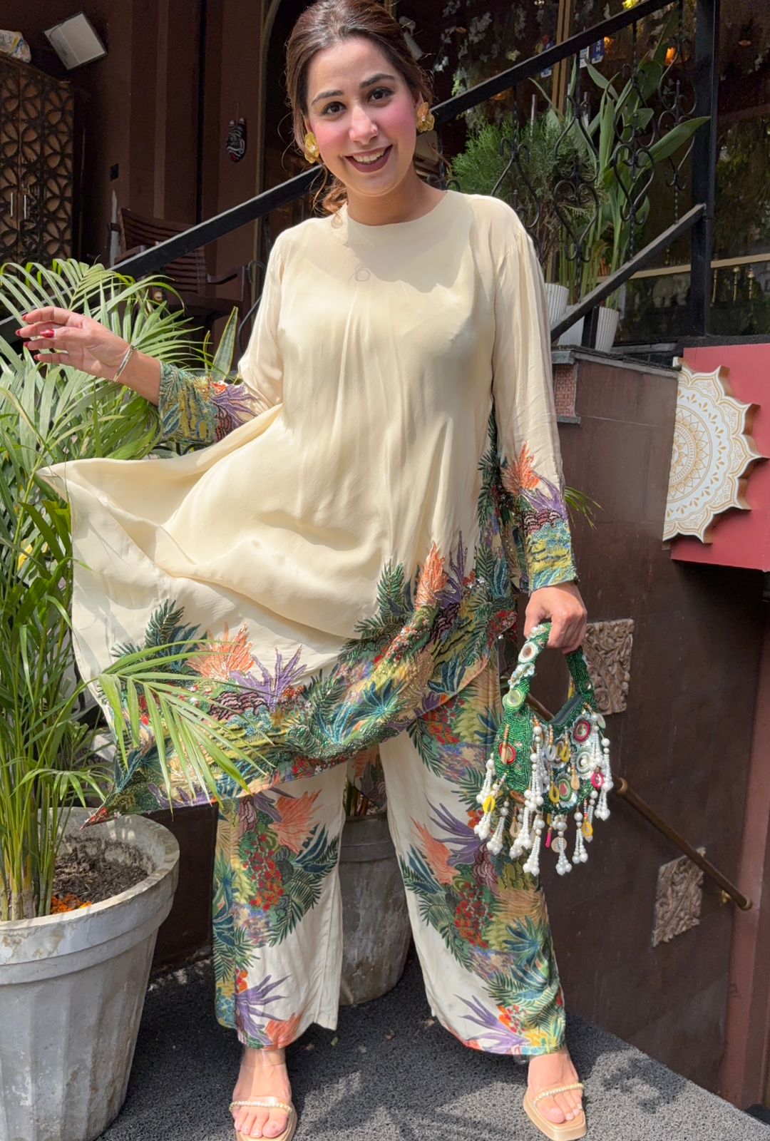 Stitched Tunic Set with straight digital palazzo