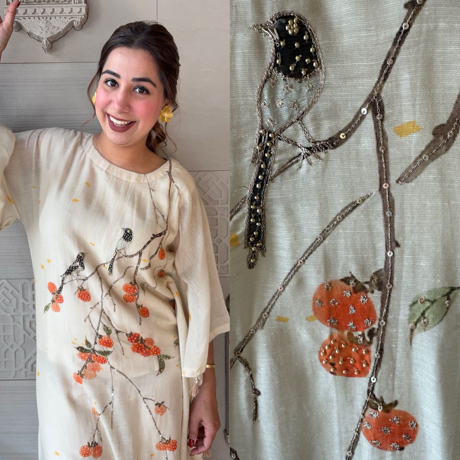 Pure cotton linen Stitched Kaaftan set