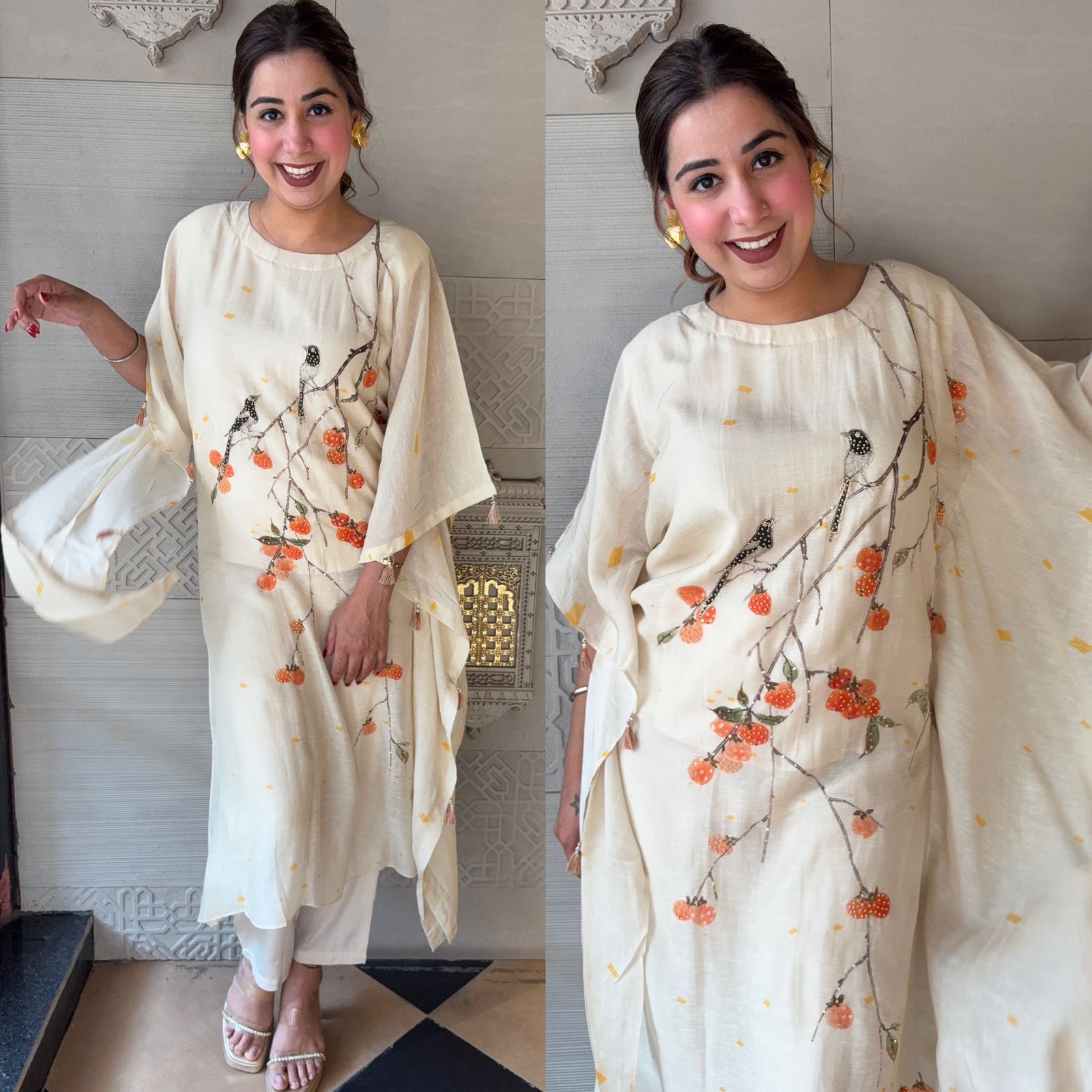 Pure cotton linen Stitched Kaaftan set