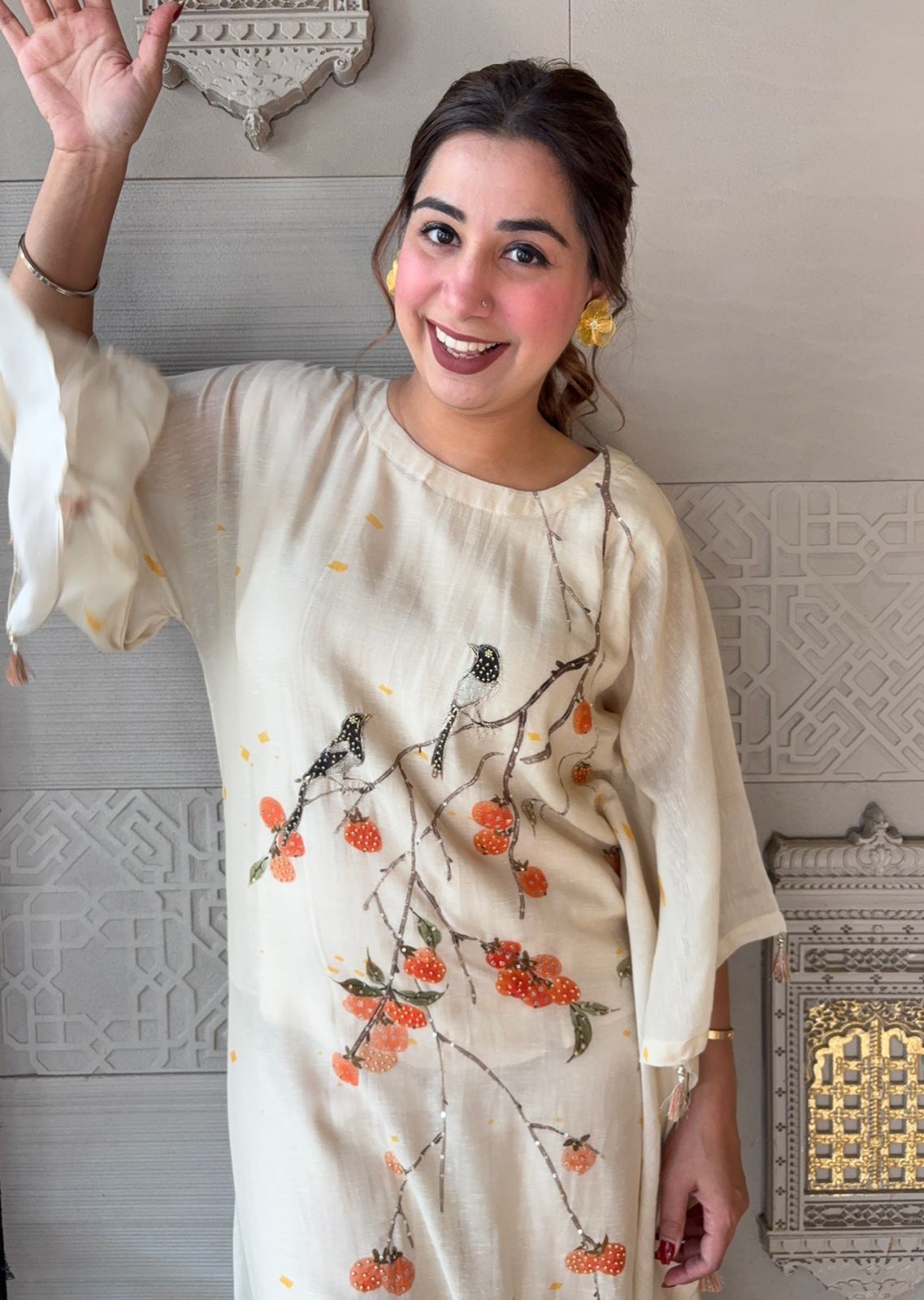 Pure cotton linen Stitched Kaaftan set