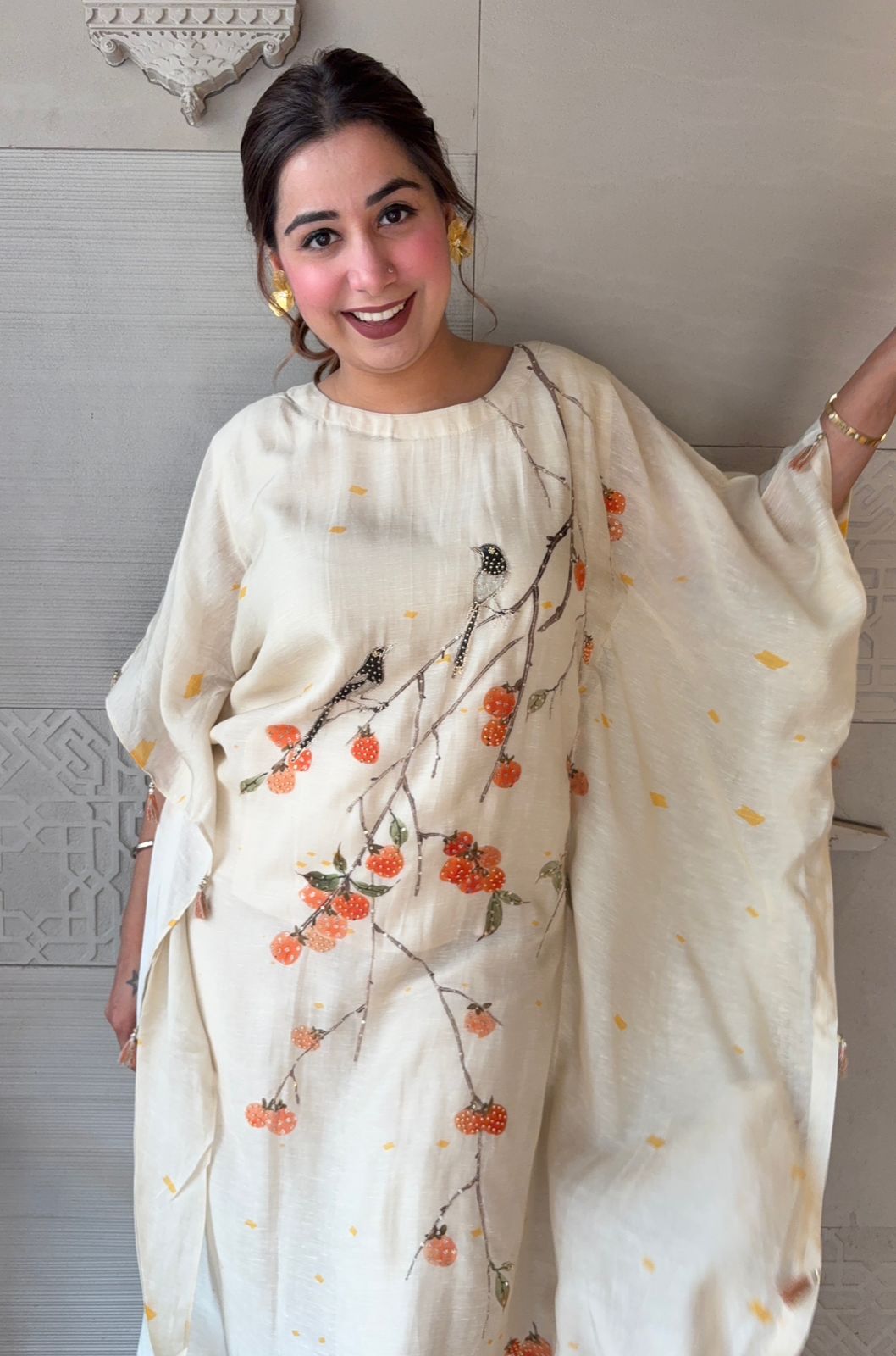 Pure cotton linen Stitched Kaaftan set