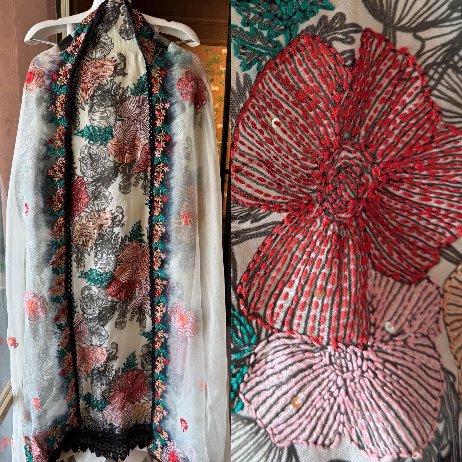 Digital printed organza Unstitched Shirt