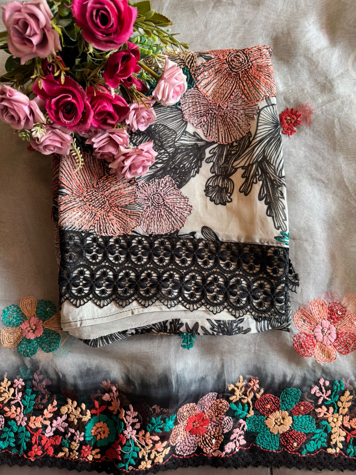 Digital printed organza Unstitched Shirt