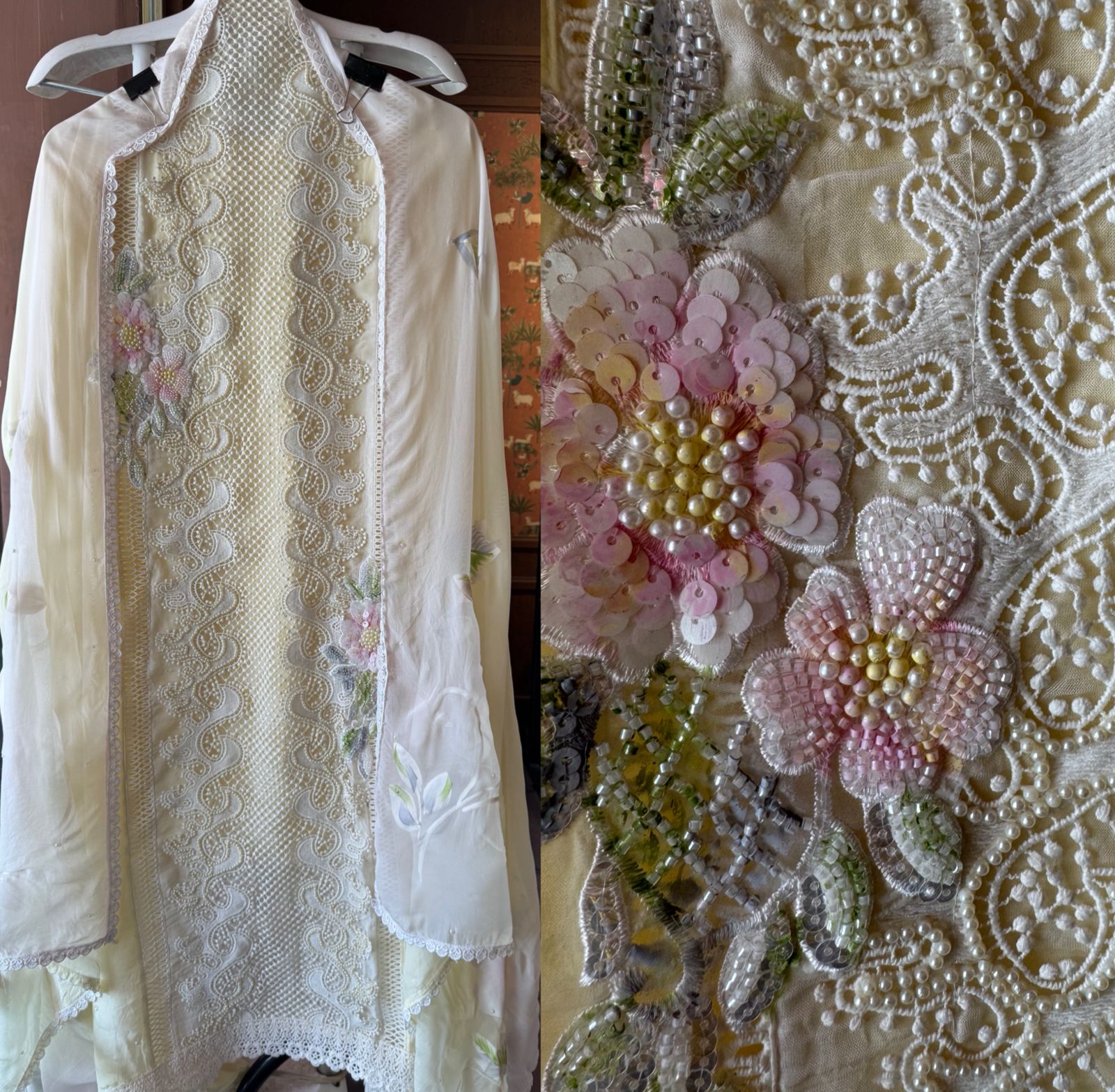 soft organza with Beautiful lacy front pannel